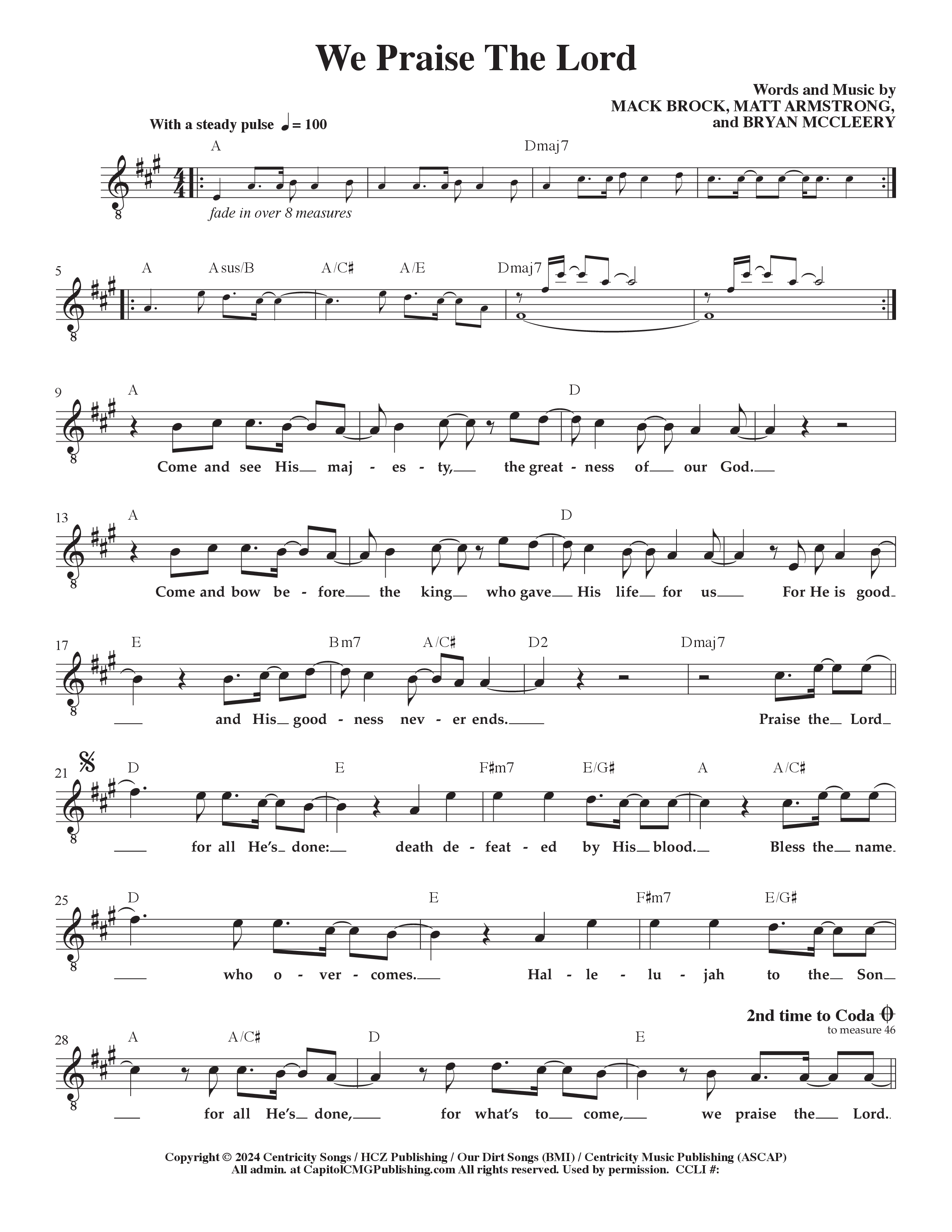 We Praise The Lord Lead Sheet Melody (Mack Brock)