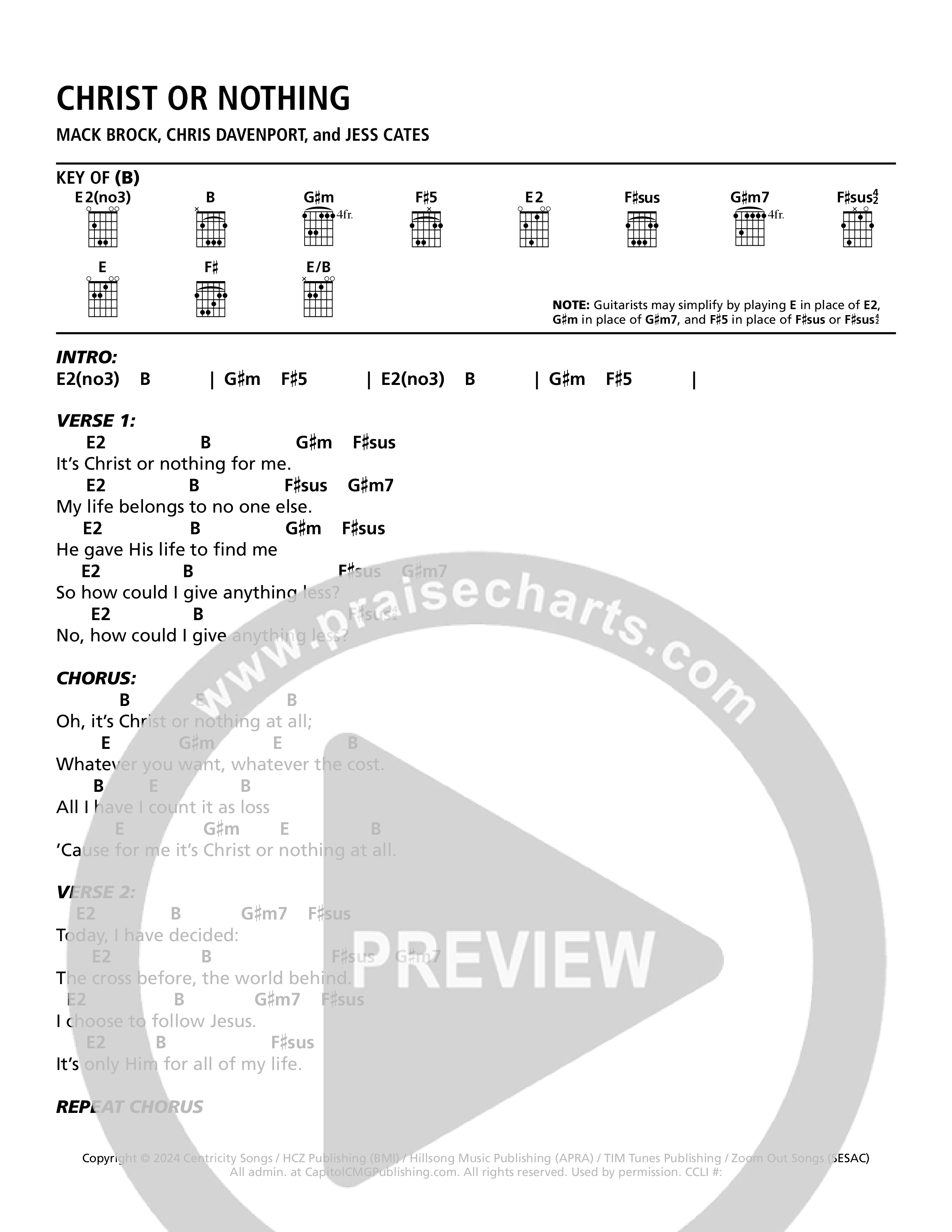 Christ Or Nothing Chord Chart (Mack Brock)