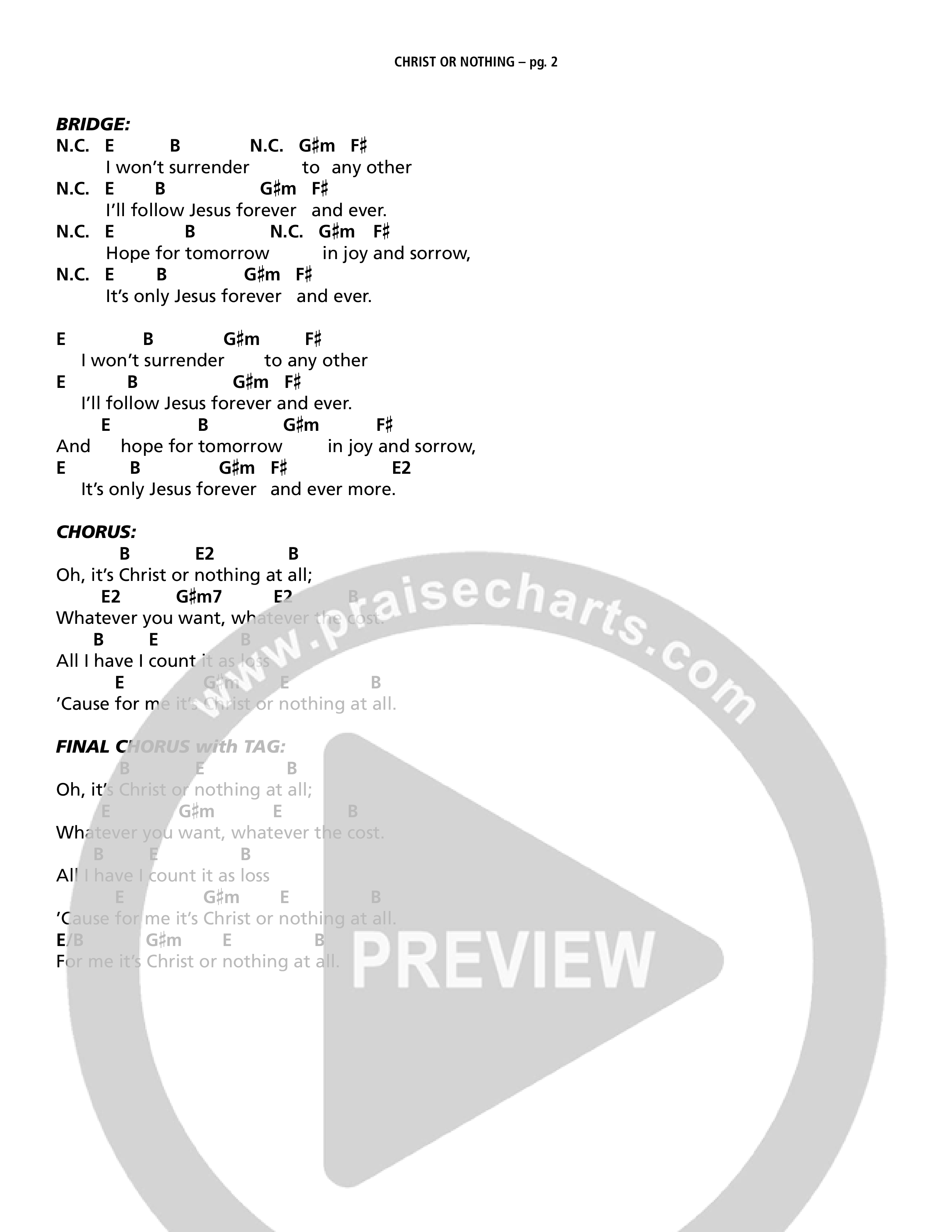 Christ Or Nothing Chord Chart (Mack Brock)
