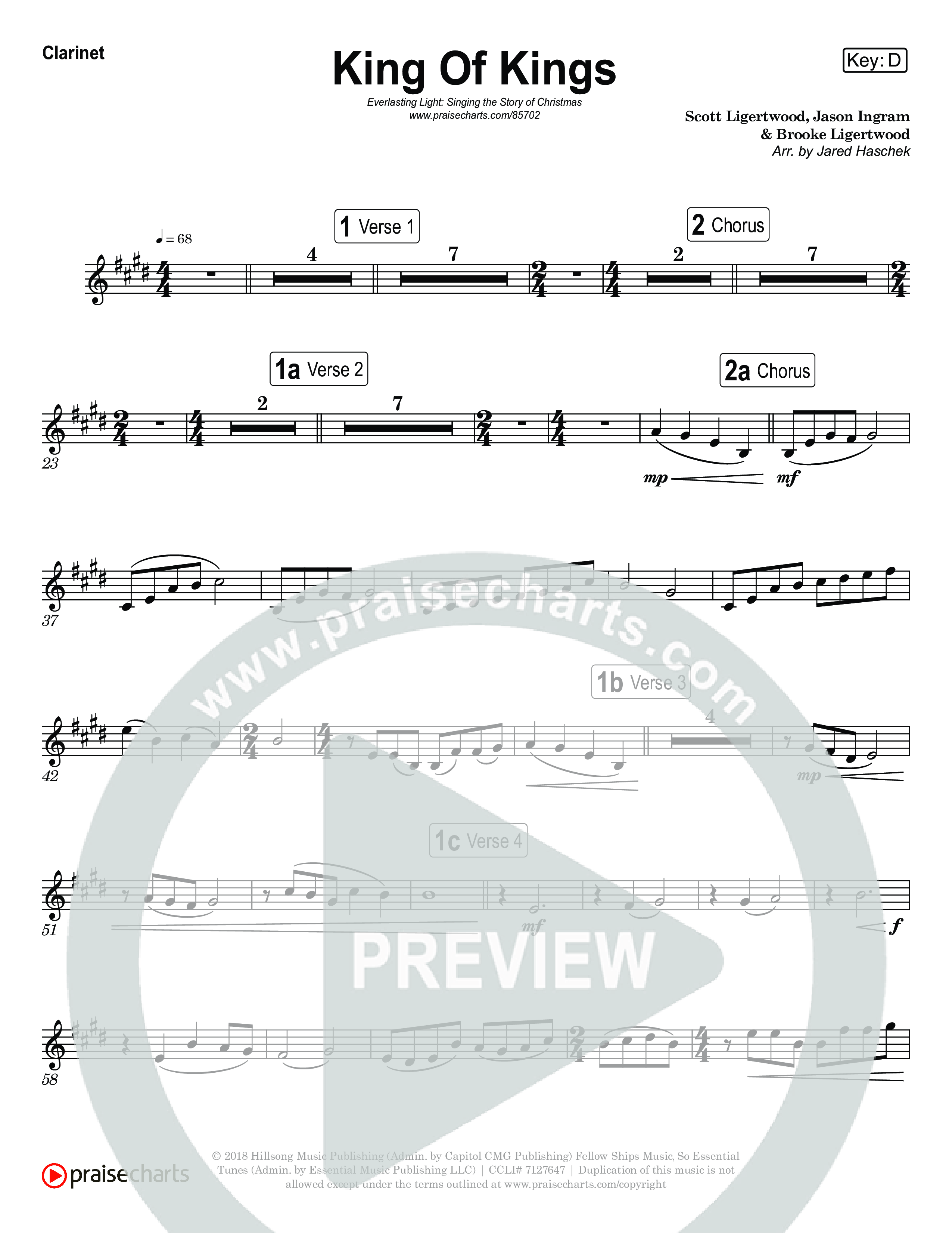 King Of Kings (Live) Clarinet 1,2 (Museum Of The Bible / Anthony Evans / Tasha Layton / Indiana Wesleyan University Choir / Arr. Jared Haschek)