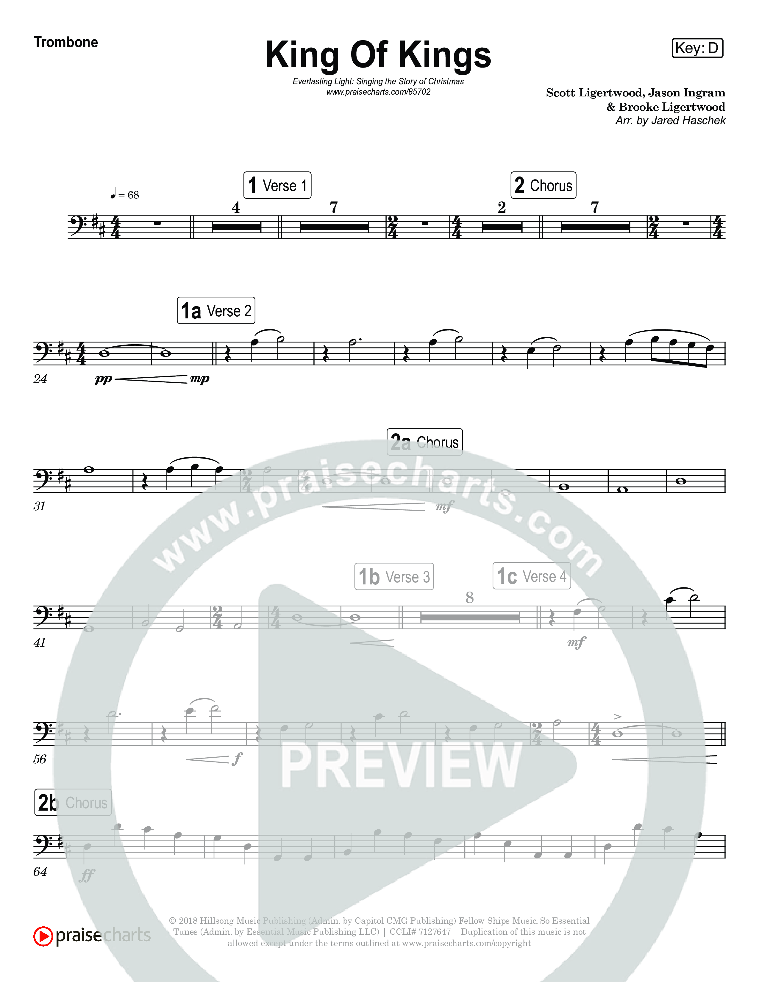 King Of Kings (Live) Trombone 1,2 (Museum Of The Bible / Anthony Evans / Tasha Layton / Indiana Wesleyan University Choir / Arr. Jared Haschek)