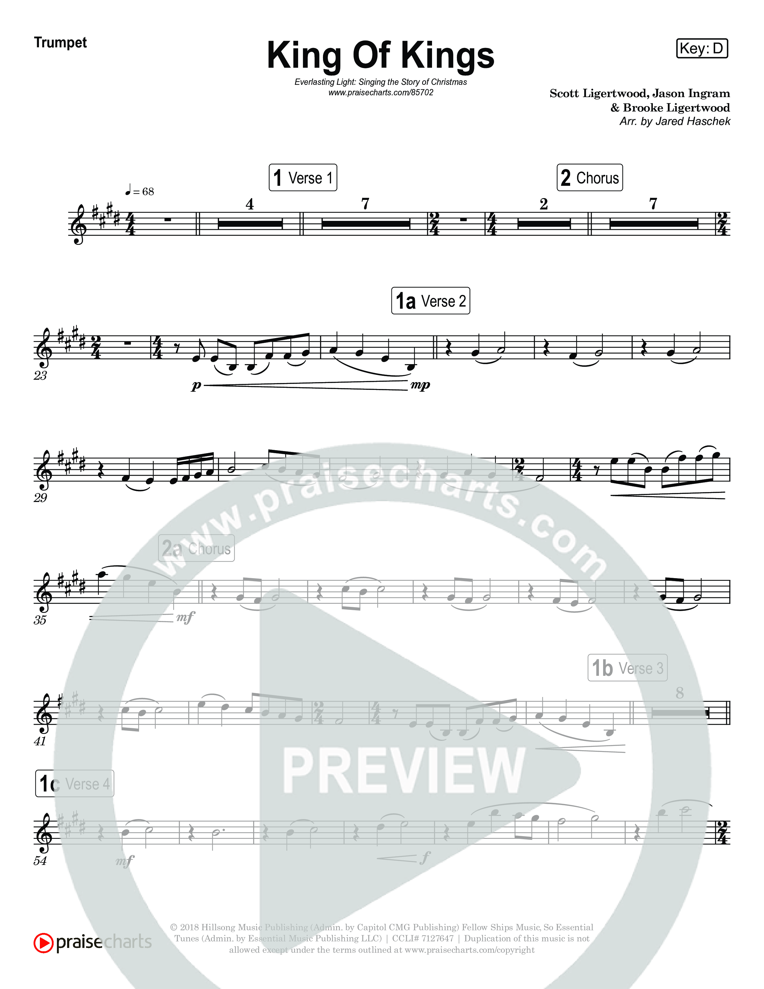 King Of Kings (Live) Trumpet 1,2 (Museum Of The Bible / Anthony Evans / Tasha Layton / Indiana Wesleyan University Choir / Arr. Jared Haschek)