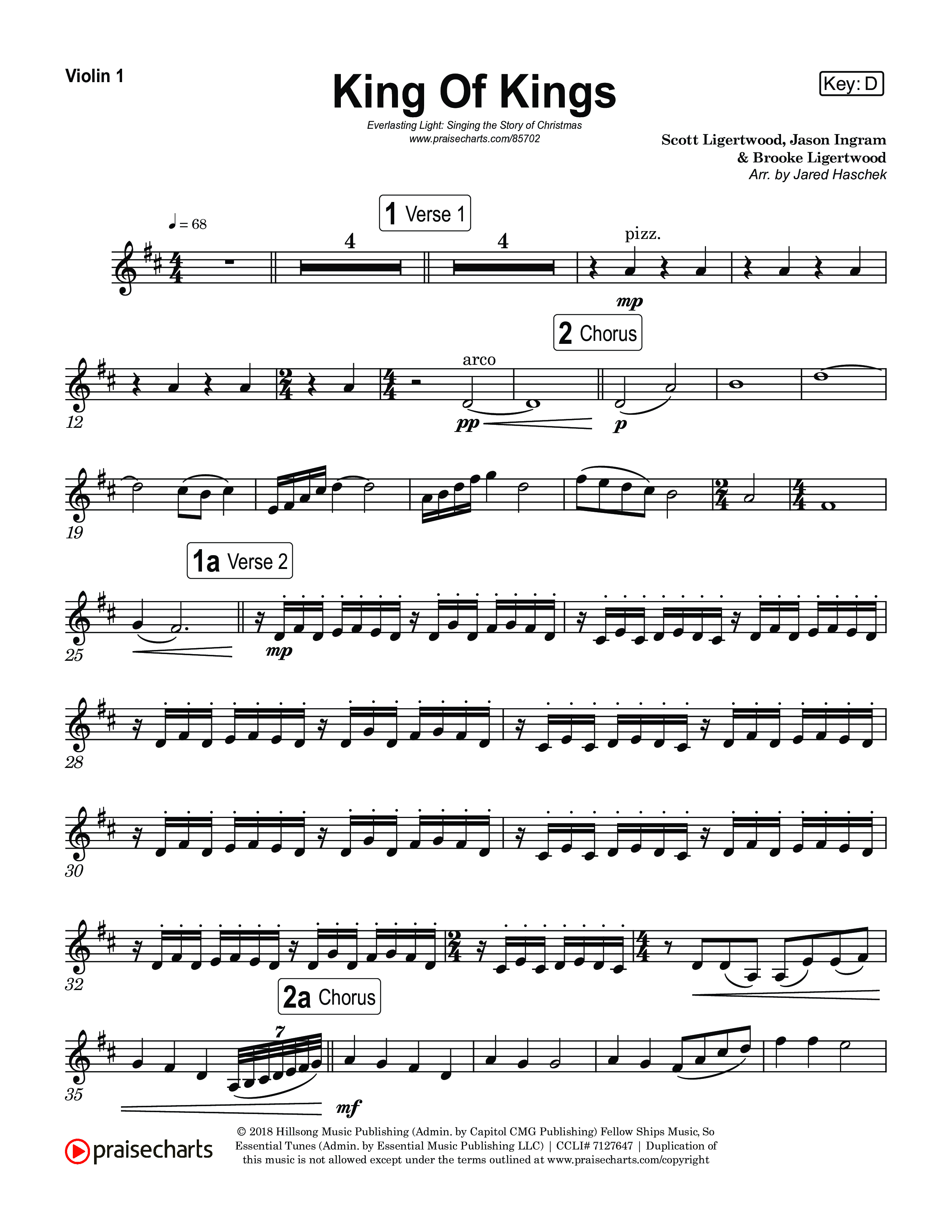 King Of Kings (Live) Violin 1,2 (Museum Of The Bible / Anthony Evans / Tasha Layton / Indiana Wesleyan University Choir / Arr. Jared Haschek)