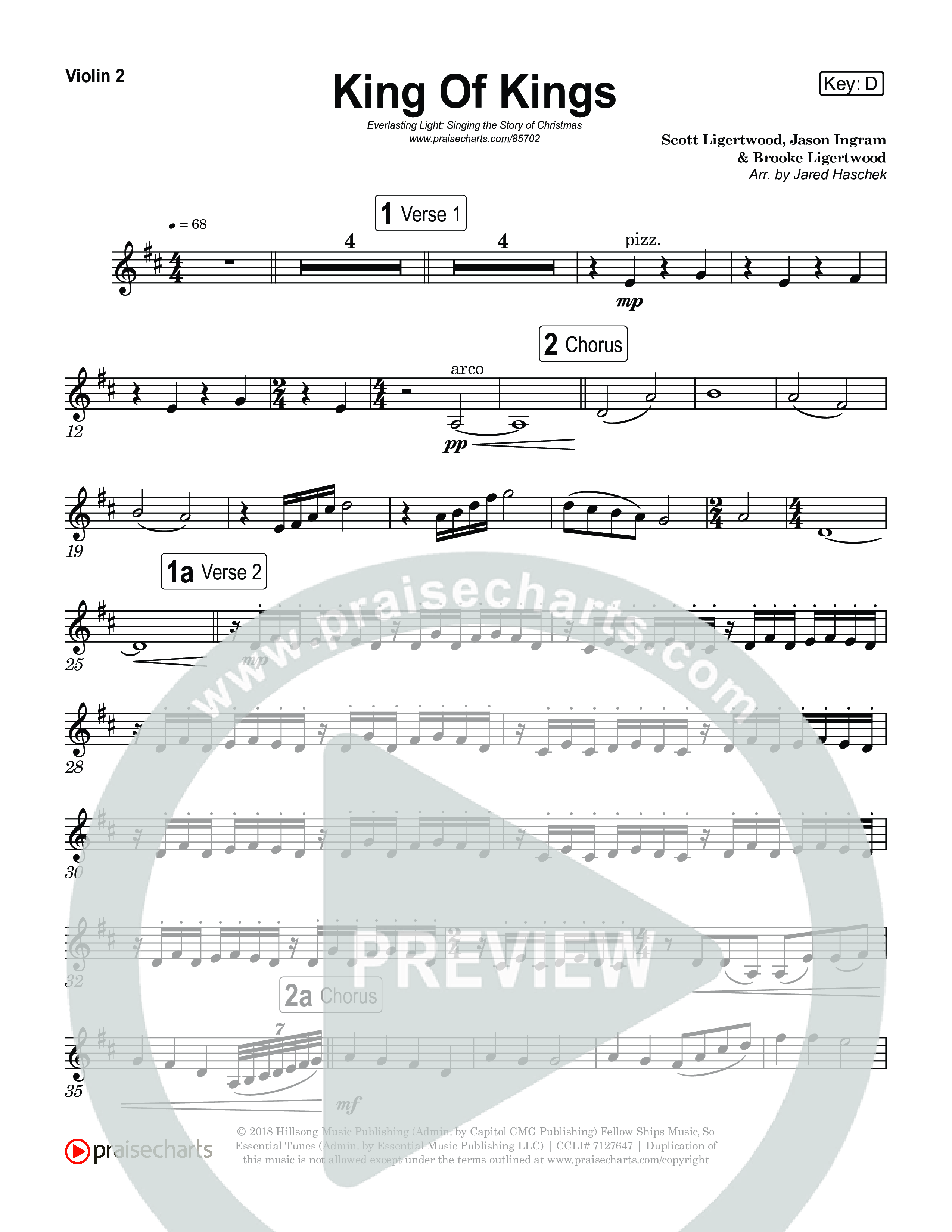 King Of Kings (Live) Violin 1,2 (Museum Of The Bible / Anthony Evans / Tasha Layton / Indiana Wesleyan University Choir / Arr. Jared Haschek)