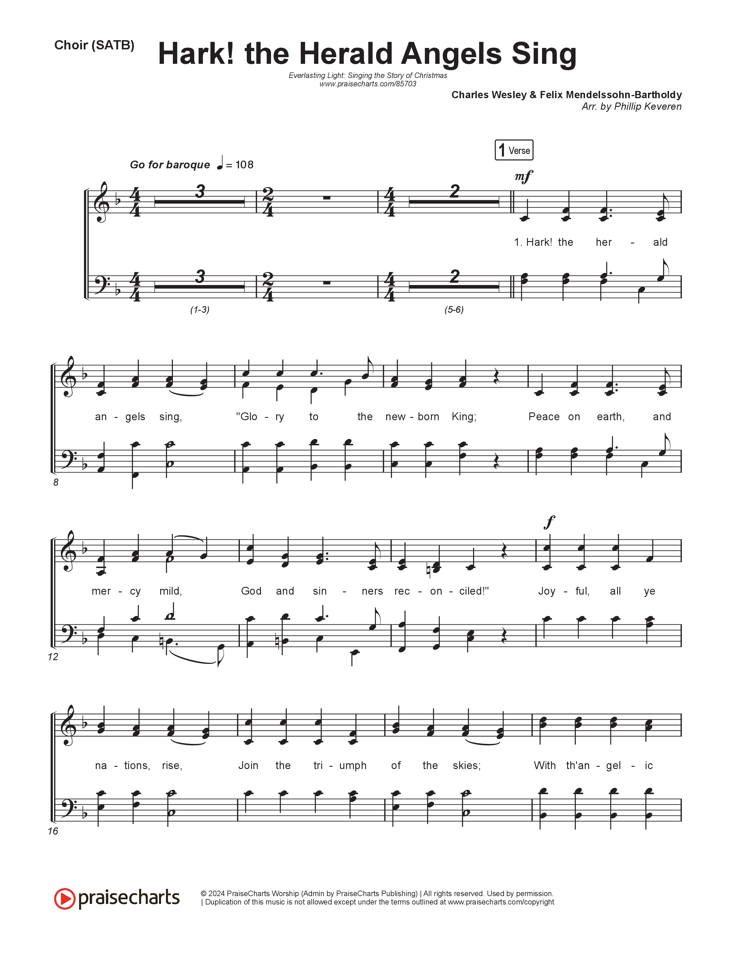 Hark The Herald Angels Sing (Live) Choir Sheet (SATB) (Museum Of The Bible / Indiana Wesleyan University Choir / Arr. Philip Keveren)