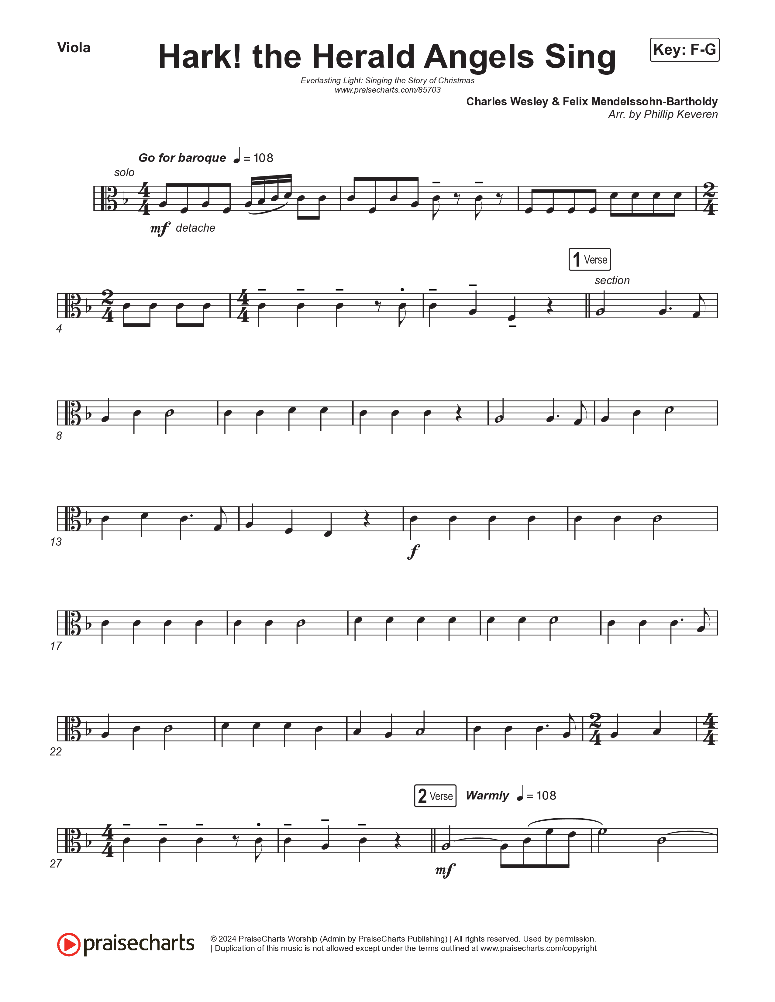 Hark The Herald Angels Sing (Live) Viola (Museum Of The Bible / Indiana Wesleyan University Choir / Arr. Philip Keveren)