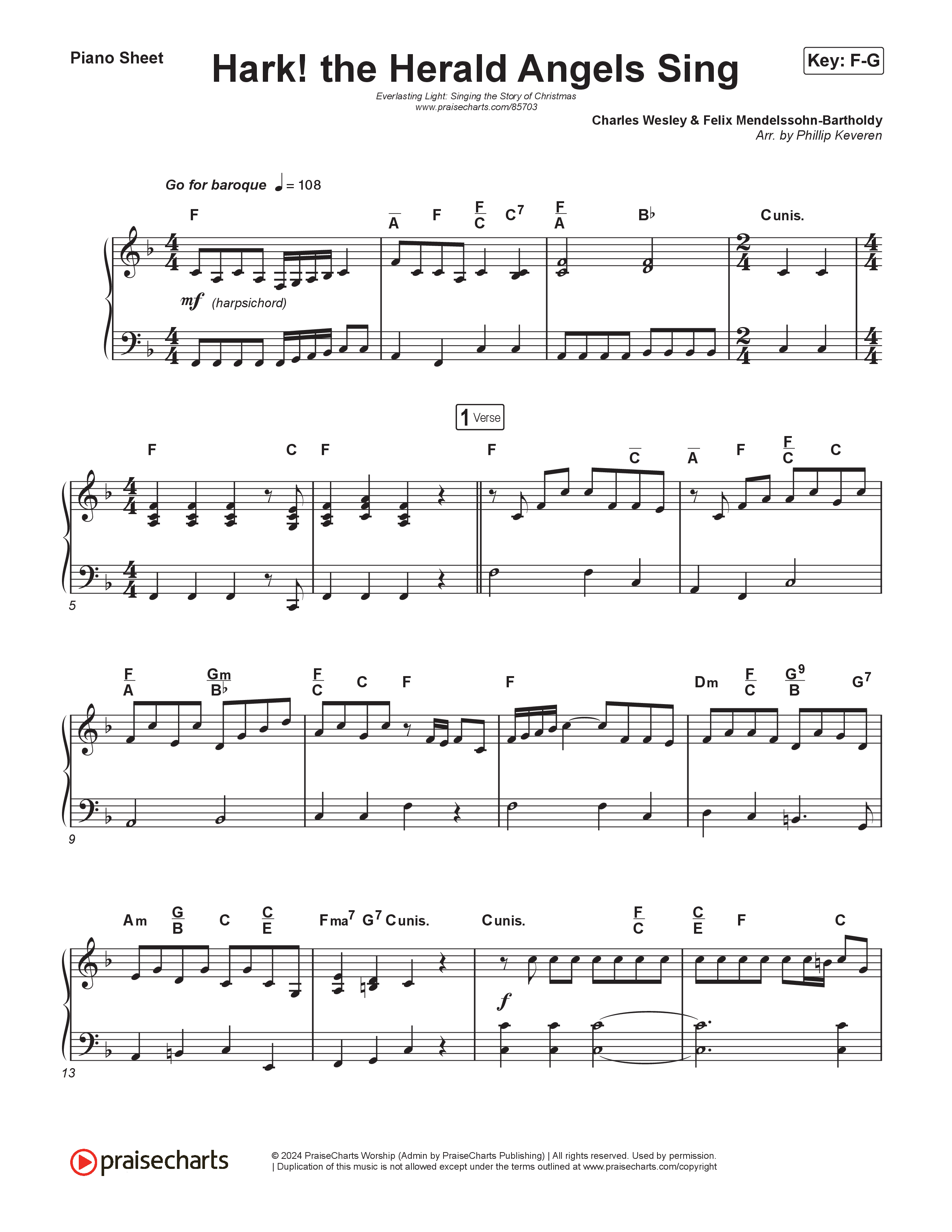 Hark The Herald Angels Sing (Live) Piano Sheet (Museum Of The Bible / Indiana Wesleyan University Choir / Arr. Philip Keveren)