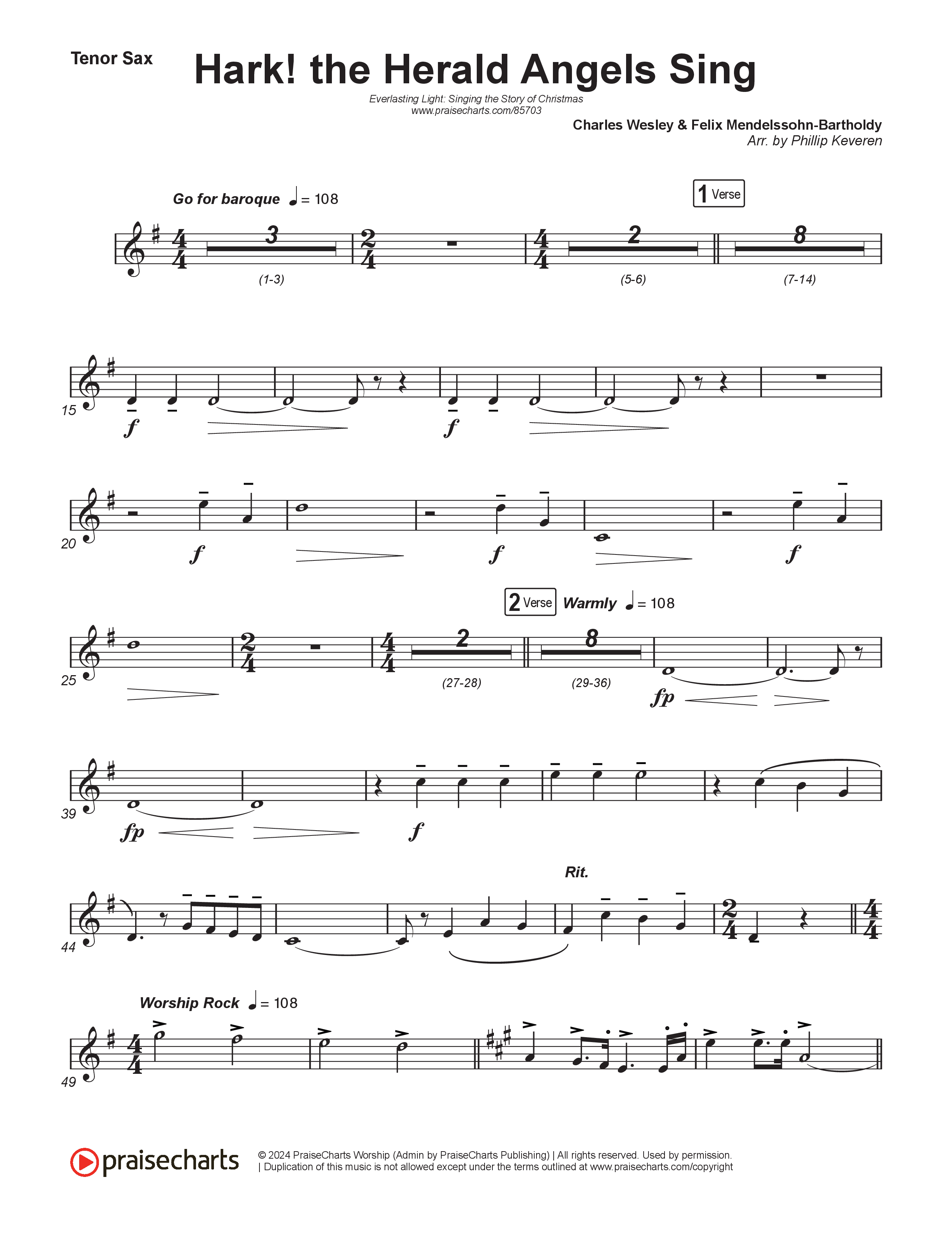 Hark The Herald Angels Sing (Live) Tenor Sax 1 (Museum Of The Bible / Indiana Wesleyan University Choir / Arr. Philip Keveren)