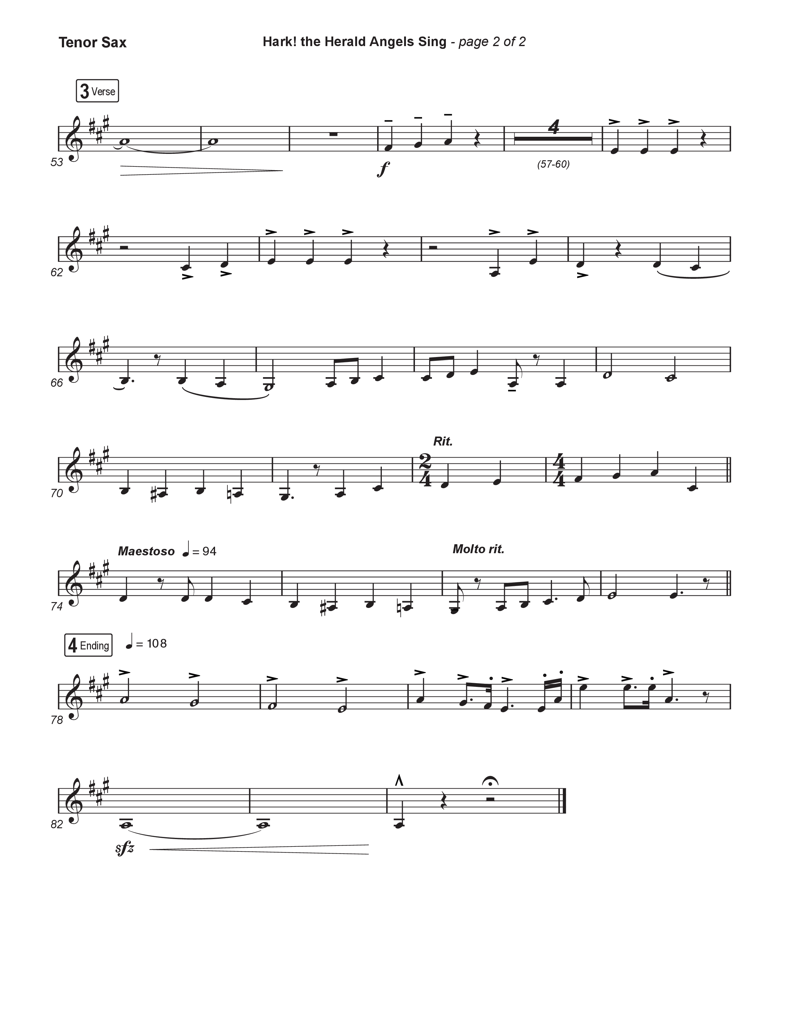 Hark The Herald Angels Sing (Live) Tenor Sax 1 (Museum Of The Bible / Indiana Wesleyan University Choir / Arr. Philip Keveren)