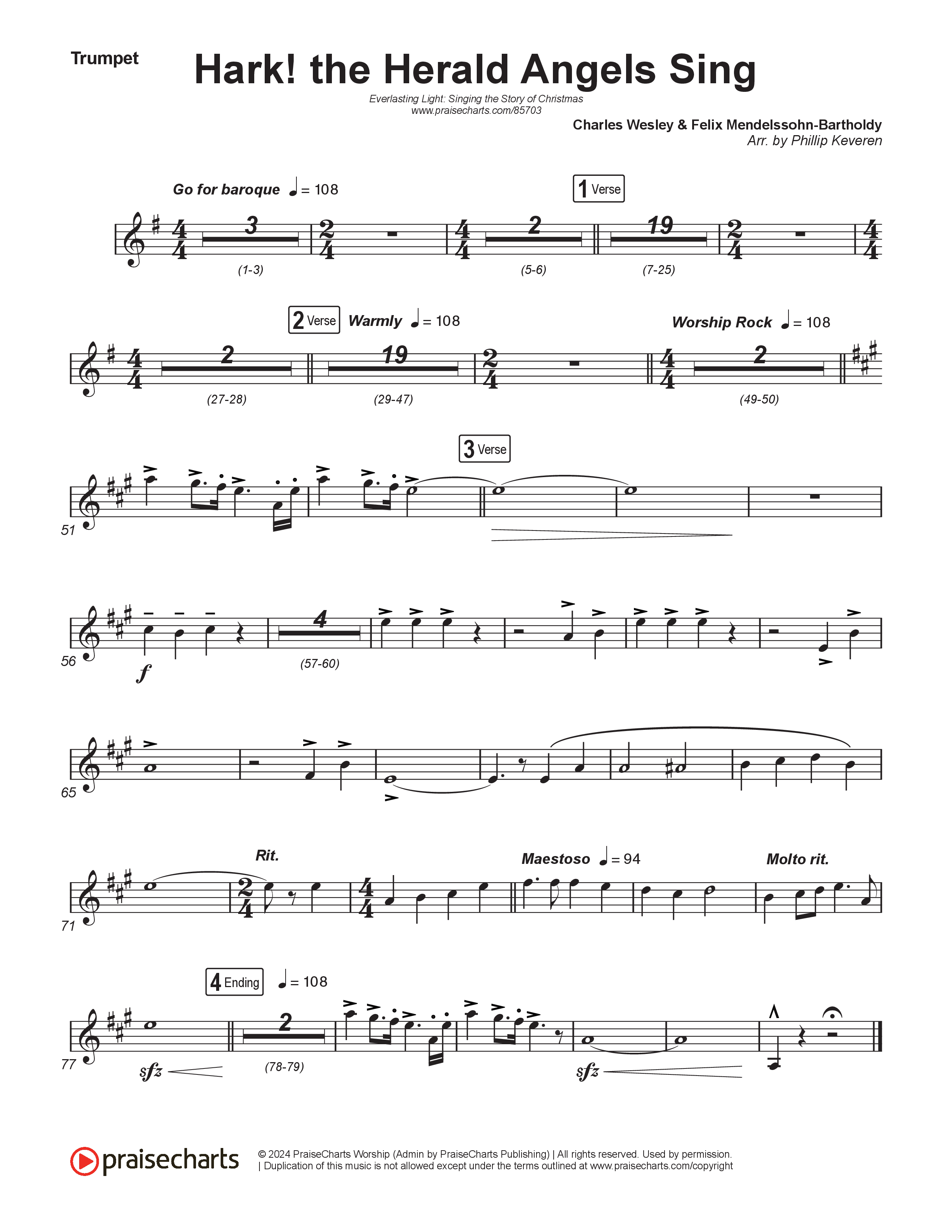 Hark The Herald Angels Sing (Live) Trumpet 1,2 (Museum Of The Bible / Indiana Wesleyan University Choir / Arr. Philip Keveren)