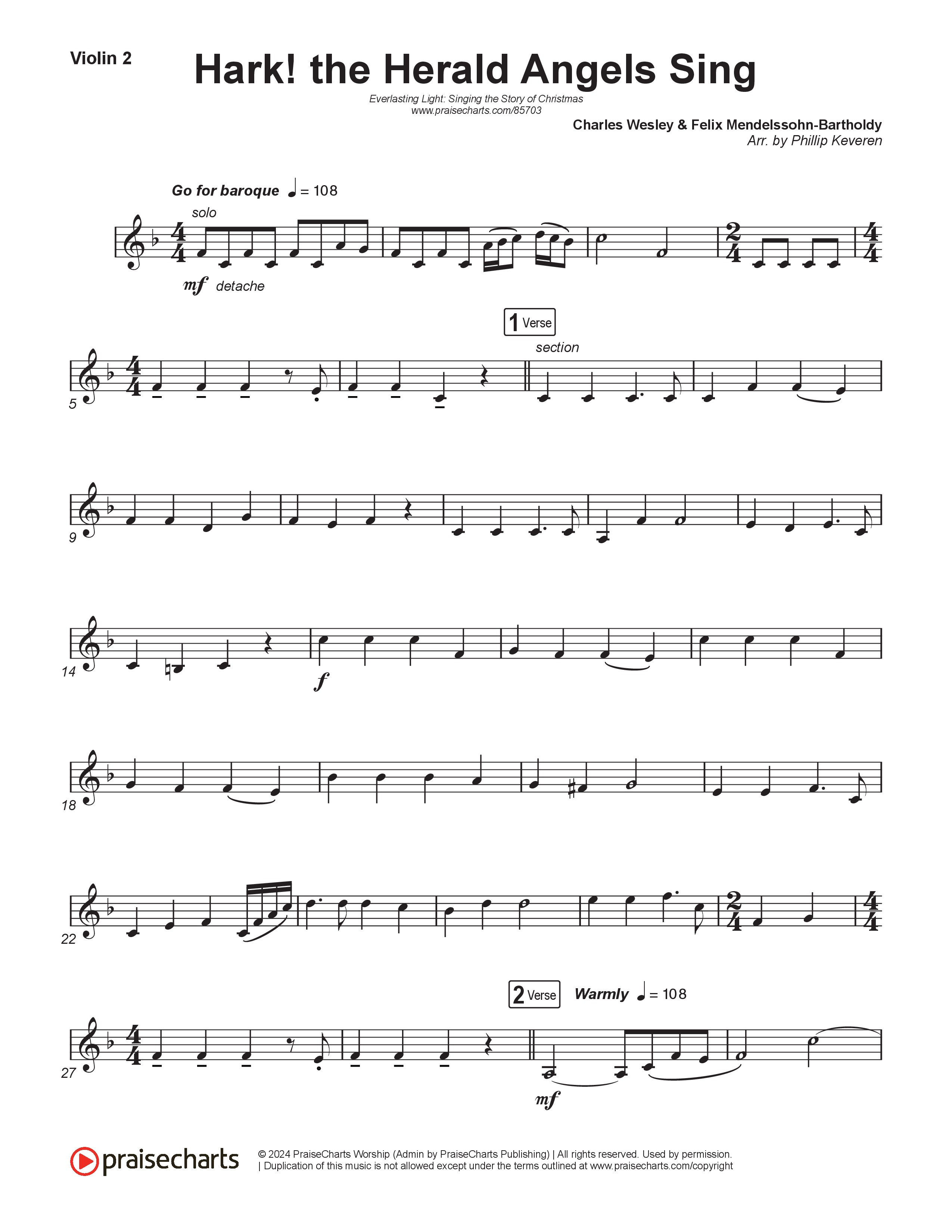 Hark The Herald Angels Sing (Live) Violin 2 (Museum Of The Bible / Indiana Wesleyan University Choir / Arr. Philip Keveren)