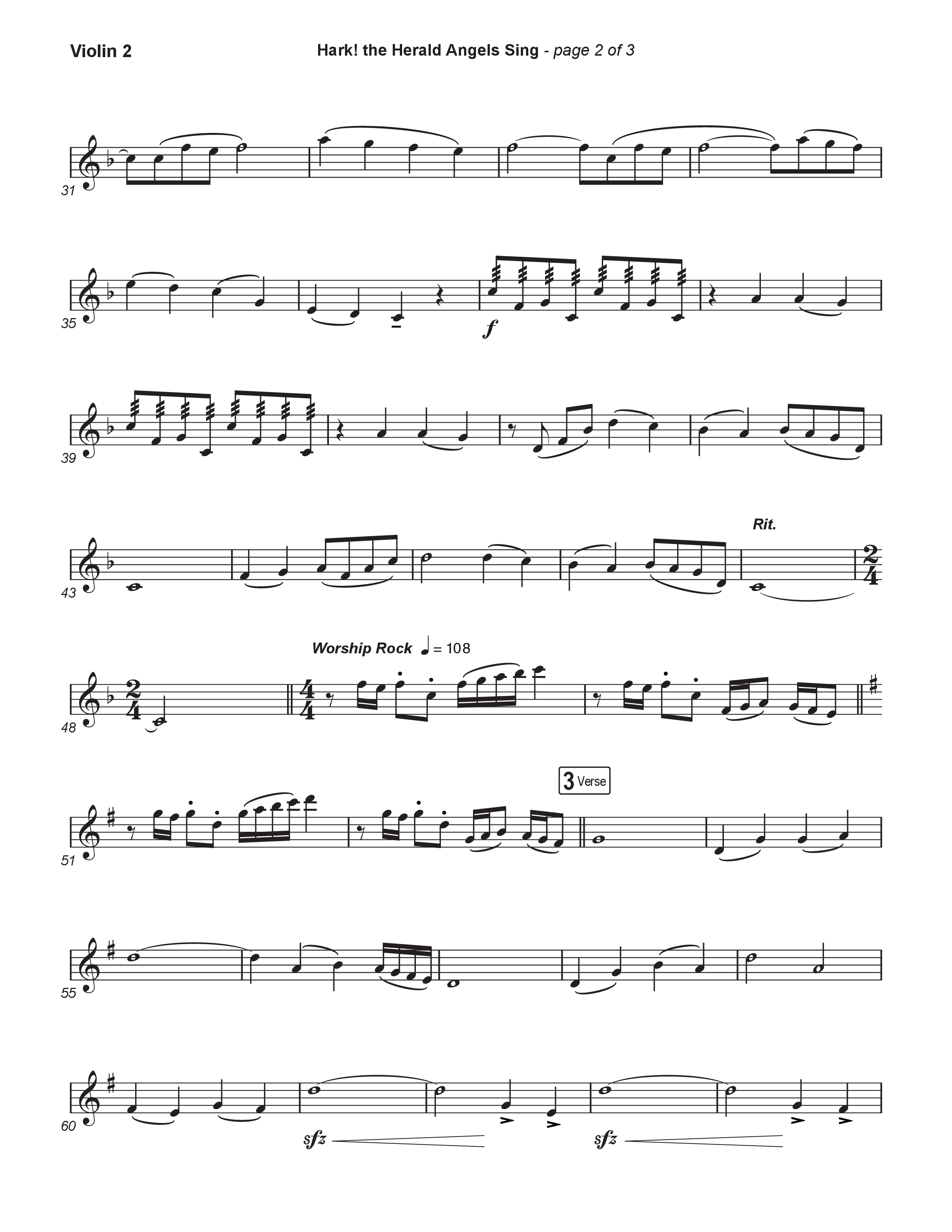 Hark The Herald Angels Sing (Live) Violin 2 (Museum Of The Bible / Indiana Wesleyan University Choir / Arr. Philip Keveren)