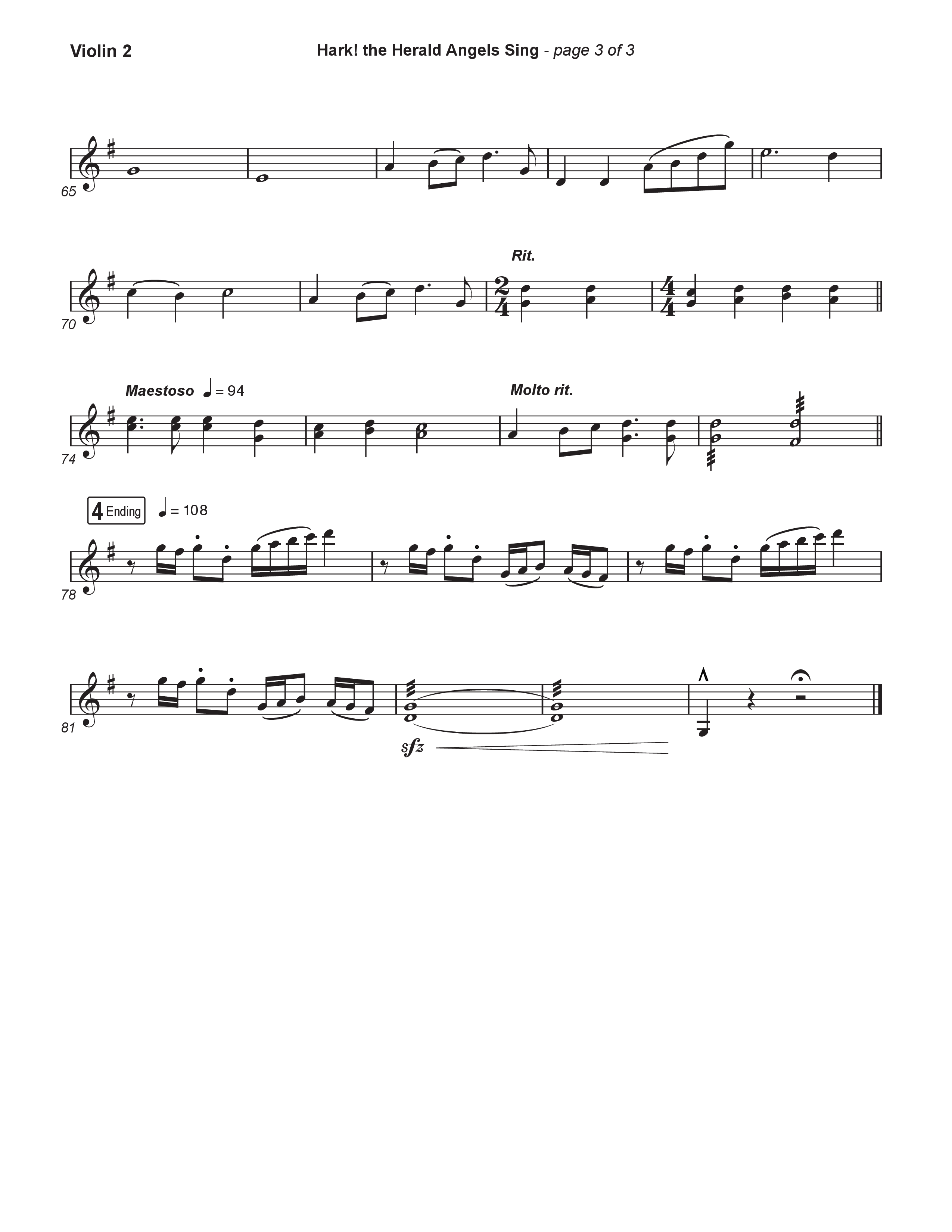 Hark The Herald Angels Sing (Live) Violin 2 (Museum Of The Bible / Indiana Wesleyan University Choir / Arr. Philip Keveren)