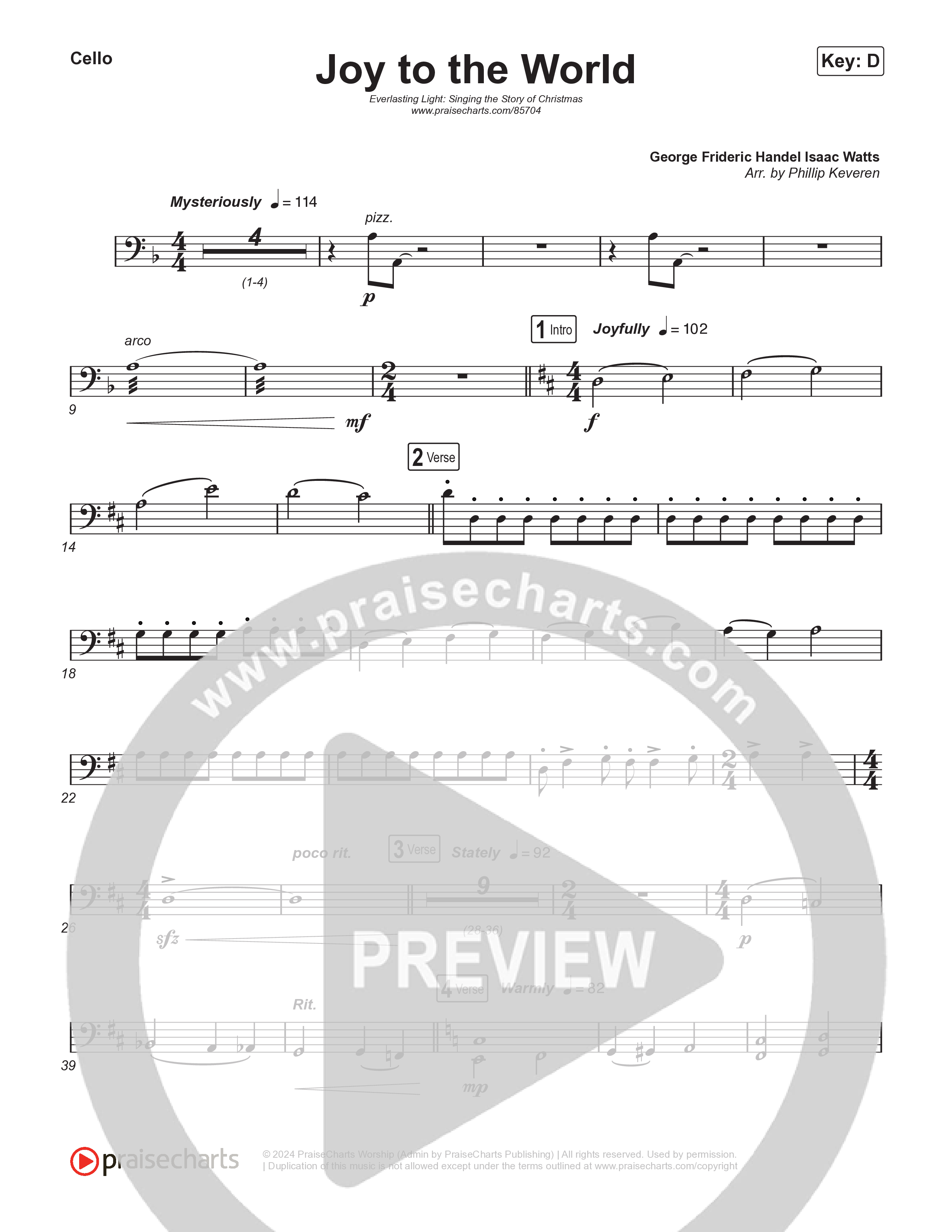 Joy To The World (Live) Cello (Museum Of The Bible / Tasha Layton / Indiana Wesleyan University Choir / Anthony Evans / Arr. Phillip Keveren)