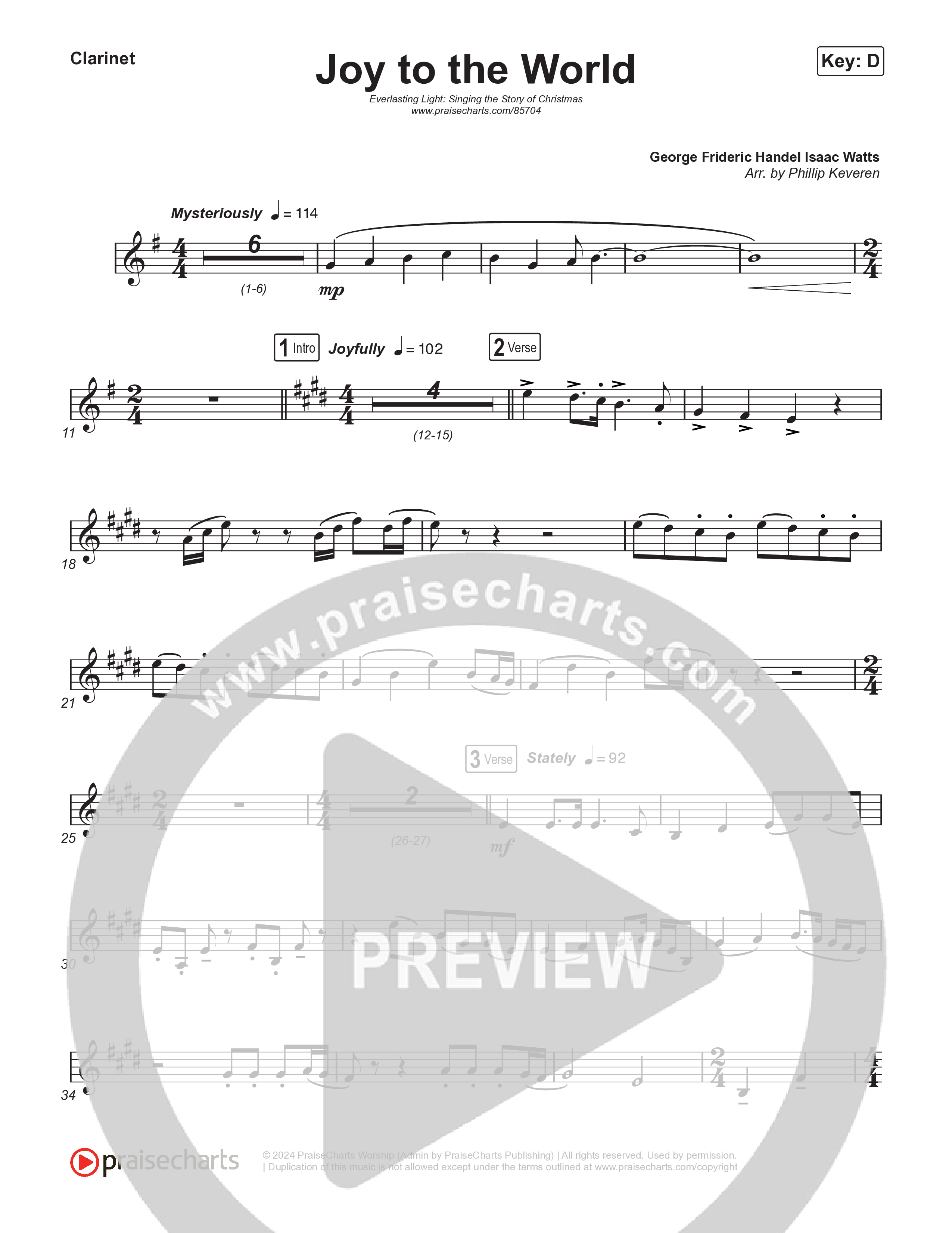 Joy To The World (Live) Clarinet 1,2 (Museum Of The Bible / Tasha Layton / Indiana Wesleyan University Choir / Anthony Evans / Arr. Phillip Keveren)