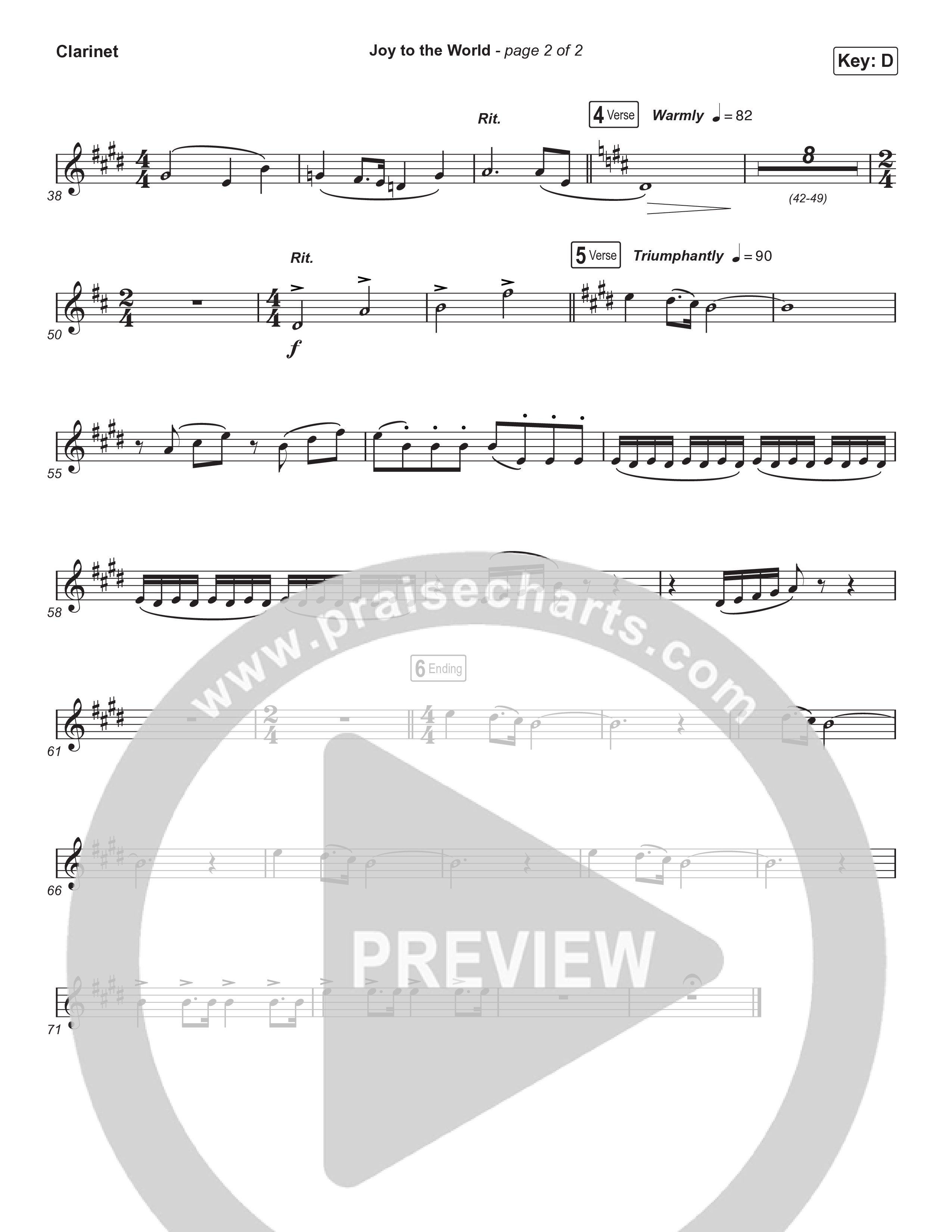 Joy To The World (Live) Clarinet 1,2 (Museum Of The Bible / Tasha Layton / Indiana Wesleyan University Choir / Anthony Evans / Arr. Phillip Keveren)