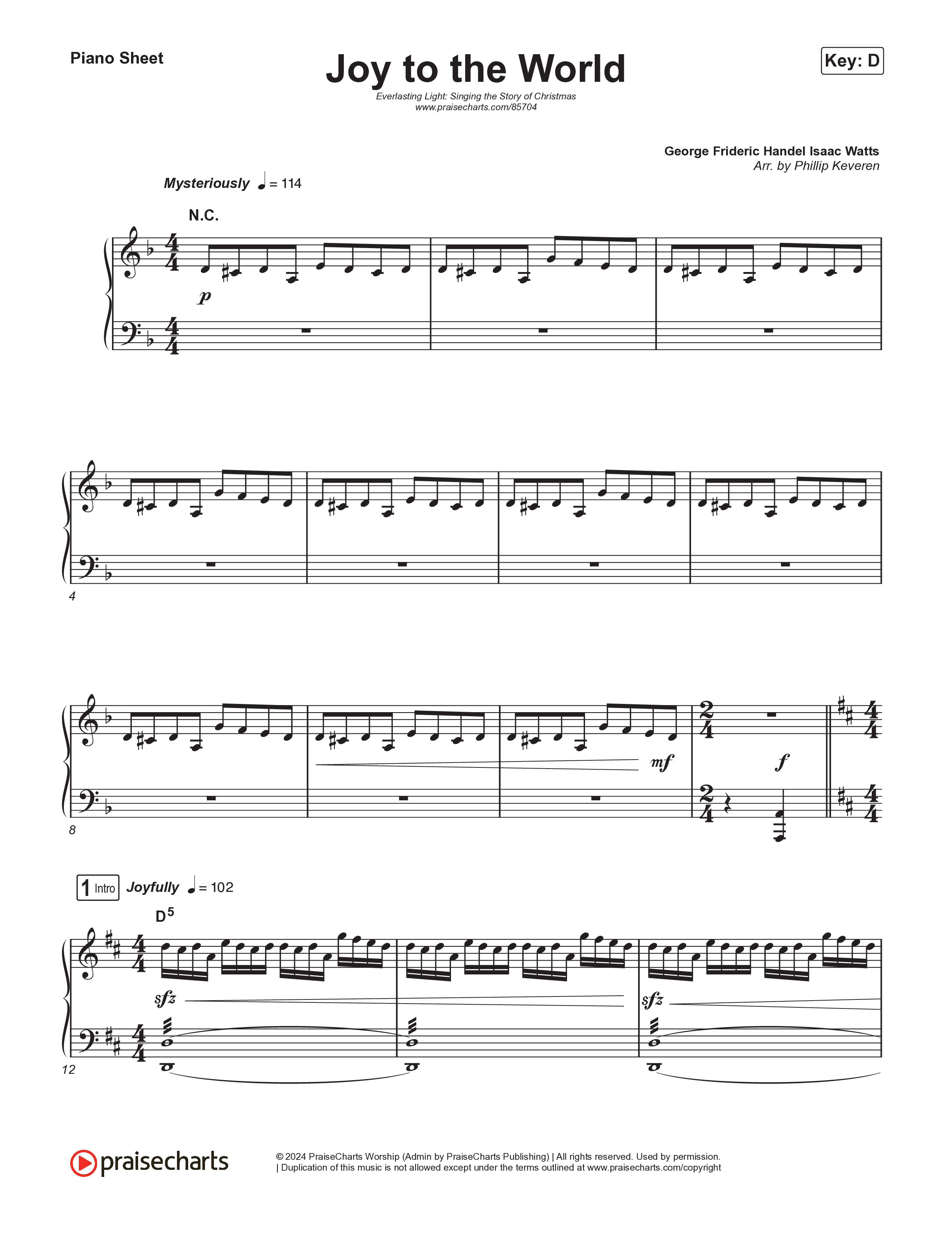 Joy To The World (Live) Piano Sheet (Museum Of The Bible / Tasha Layton / Indiana Wesleyan University Choir / Anthony Evans / Arr. Phillip Keveren)