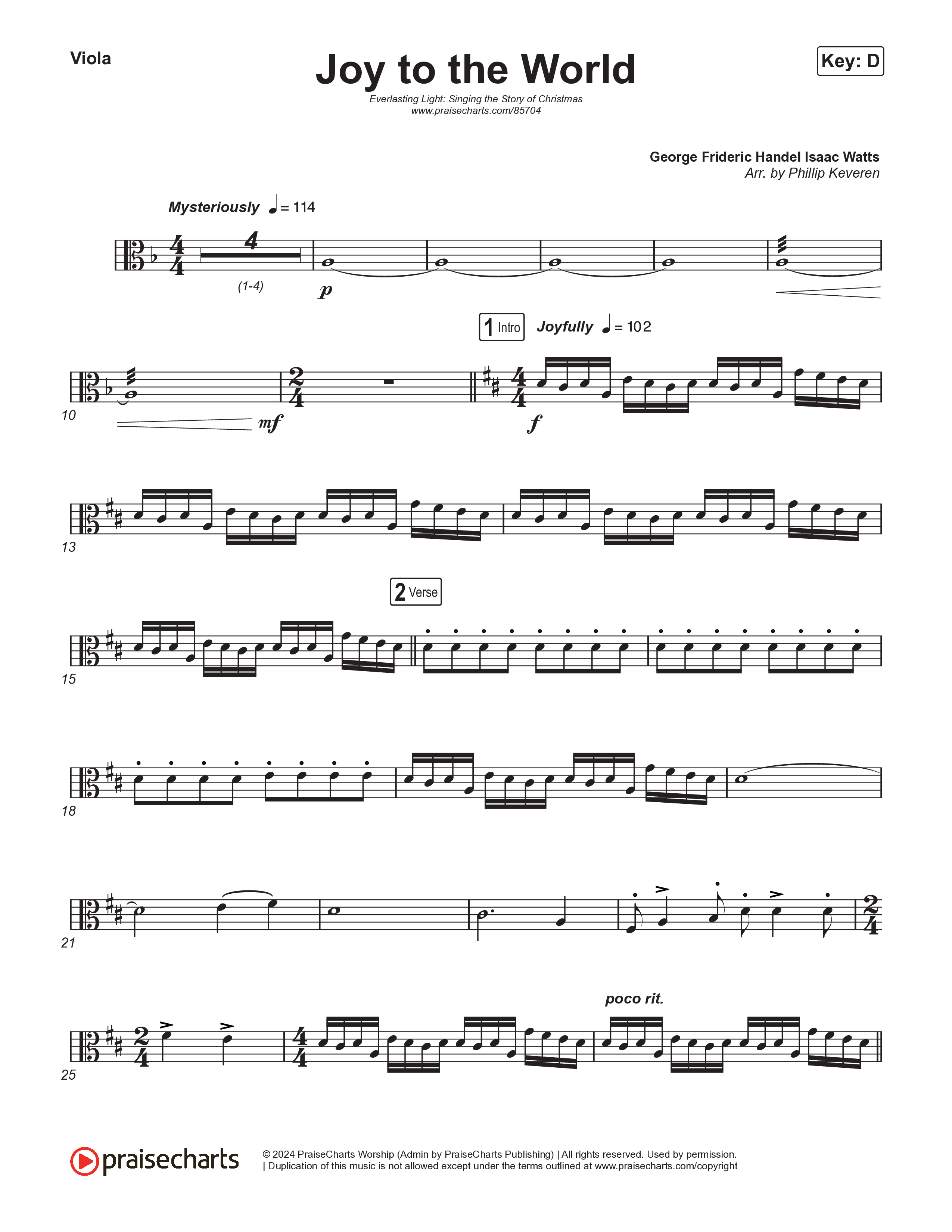 Joy To The World (Live) Viola (Museum Of The Bible / Tasha Layton / Indiana Wesleyan University Choir / Anthony Evans / Arr. Phillip Keveren)