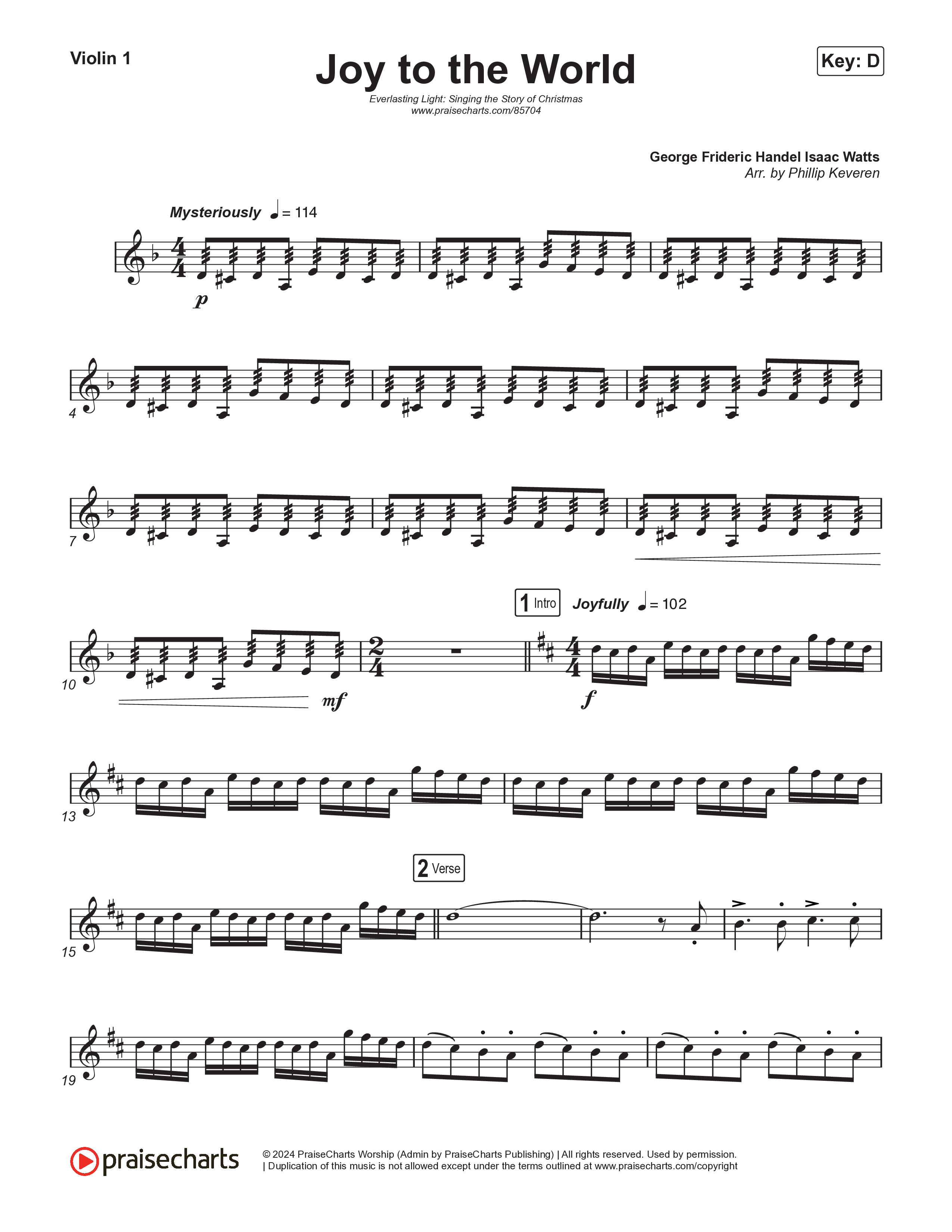 Joy To The World (Live) Violin 1,2 (Museum Of The Bible / Tasha Layton / Indiana Wesleyan University Choir / Anthony Evans / Arr. Phillip Keveren)