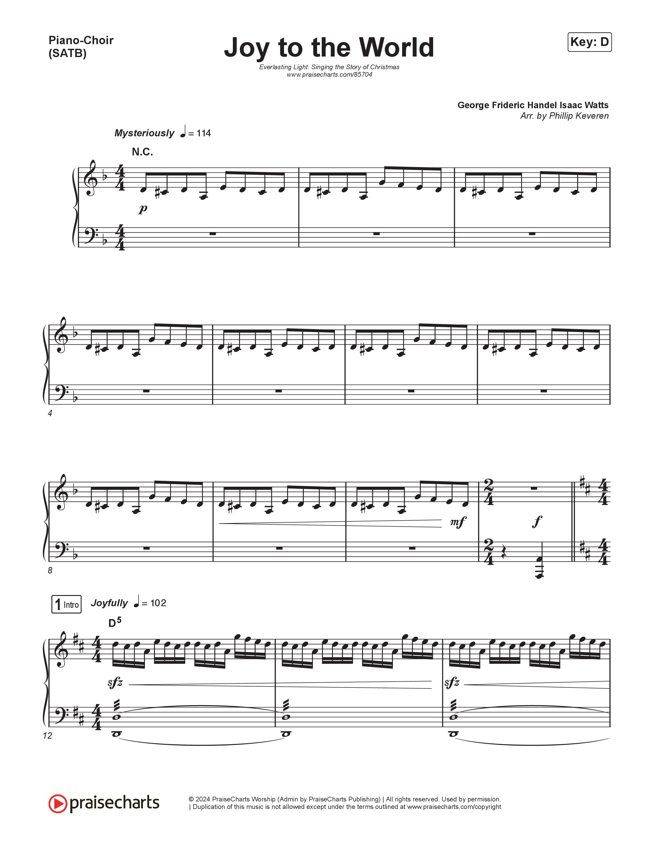 Joy To The World (Live) Piano/Vocal (SATB) (Museum Of The Bible / Tasha Layton / Indiana Wesleyan University Choir / Anthony Evans / Arr. Phillip Keveren)