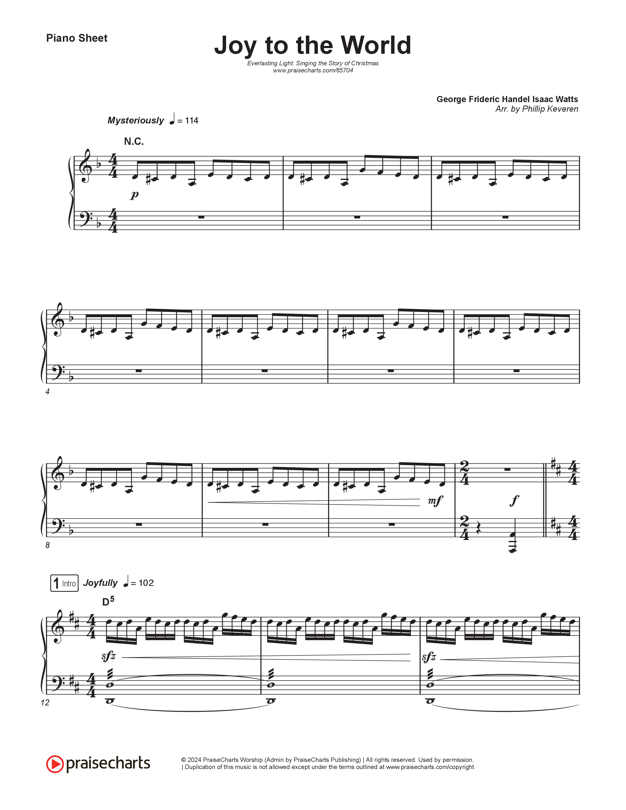 Joy To The World (Live) Piano Sheet (Museum Of The Bible / Tasha Layton / Indiana Wesleyan University Choir / Anthony Evans / Arr. Phillip Keveren)