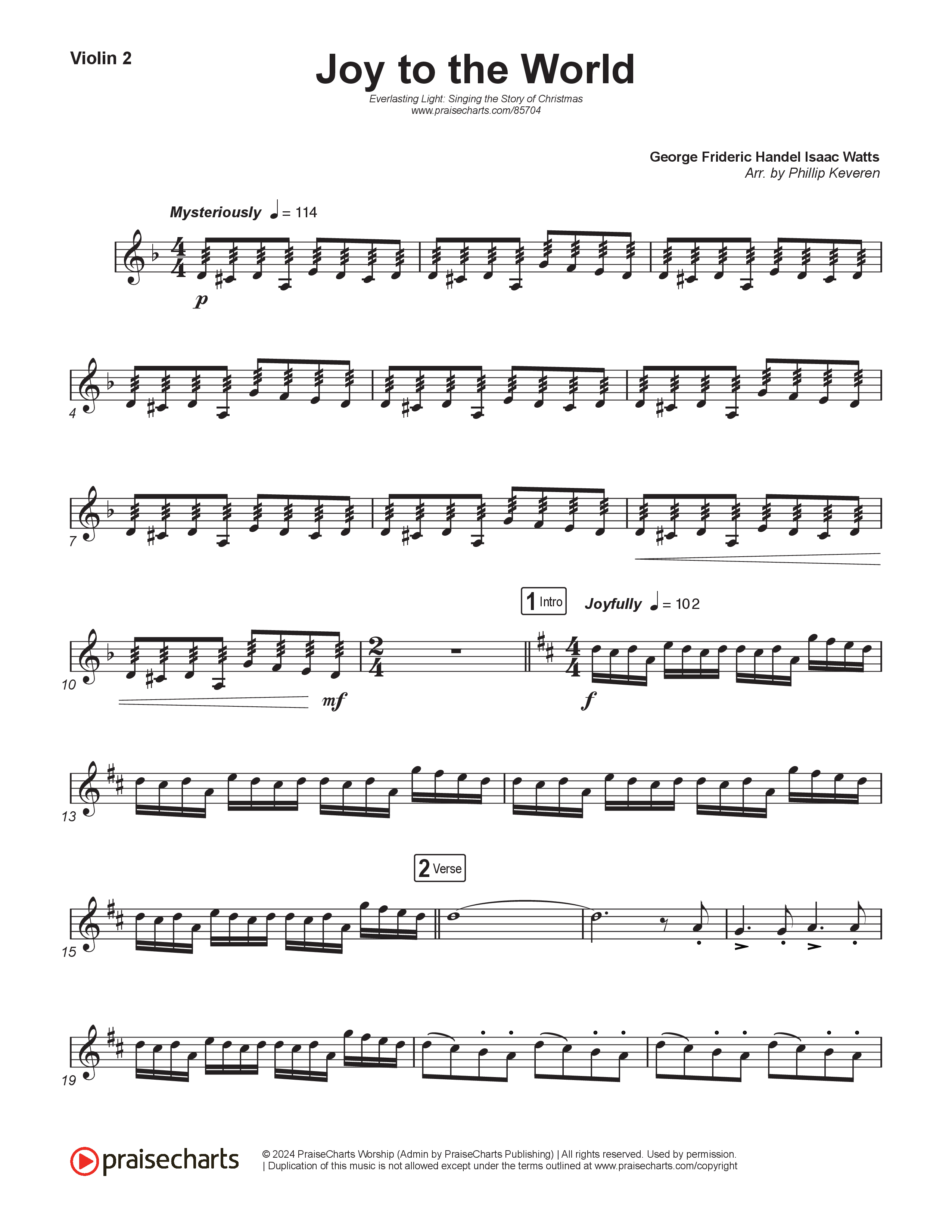 Joy To The World (Live) Violin 2 (Museum Of The Bible / Tasha Layton / Indiana Wesleyan University Choir / Anthony Evans / Arr. Phillip Keveren)