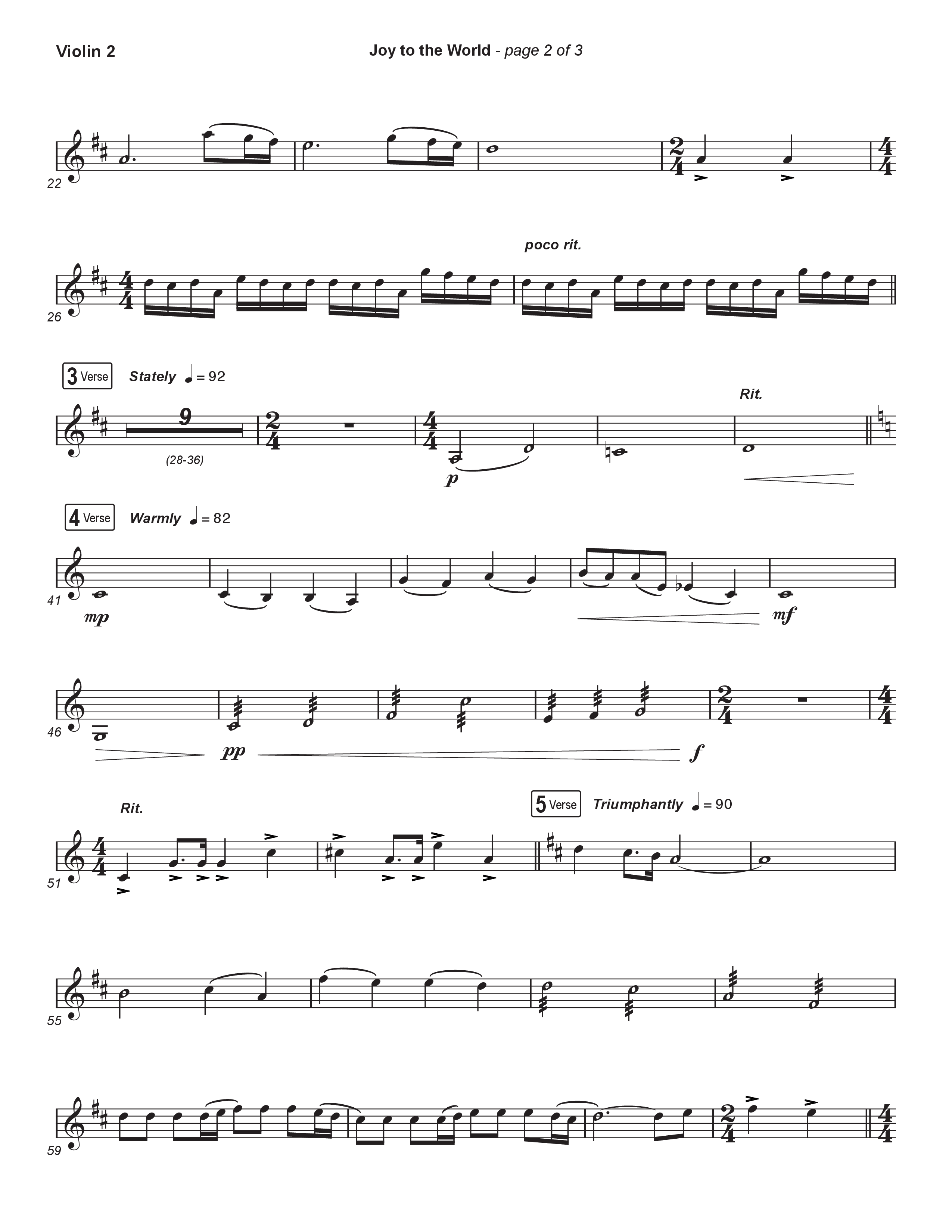 Joy To The World (Live) Violin 2 (Museum Of The Bible / Tasha Layton / Indiana Wesleyan University Choir / Anthony Evans / Arr. Phillip Keveren)