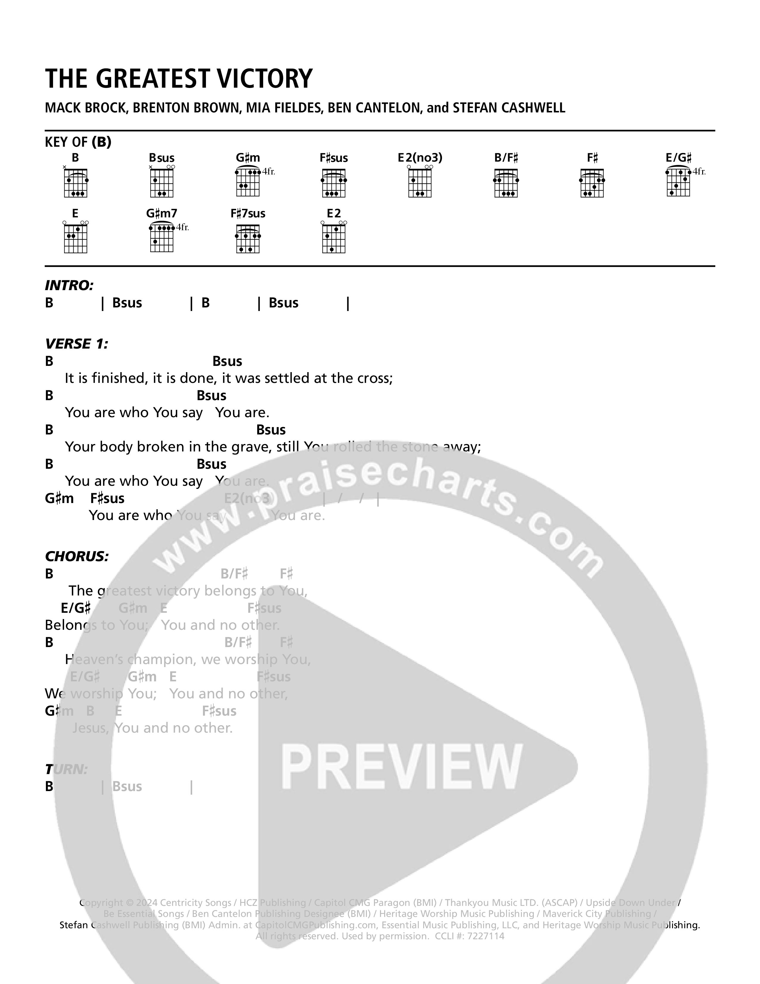 The Greatest Victory Chord Chart (Mack Brock)