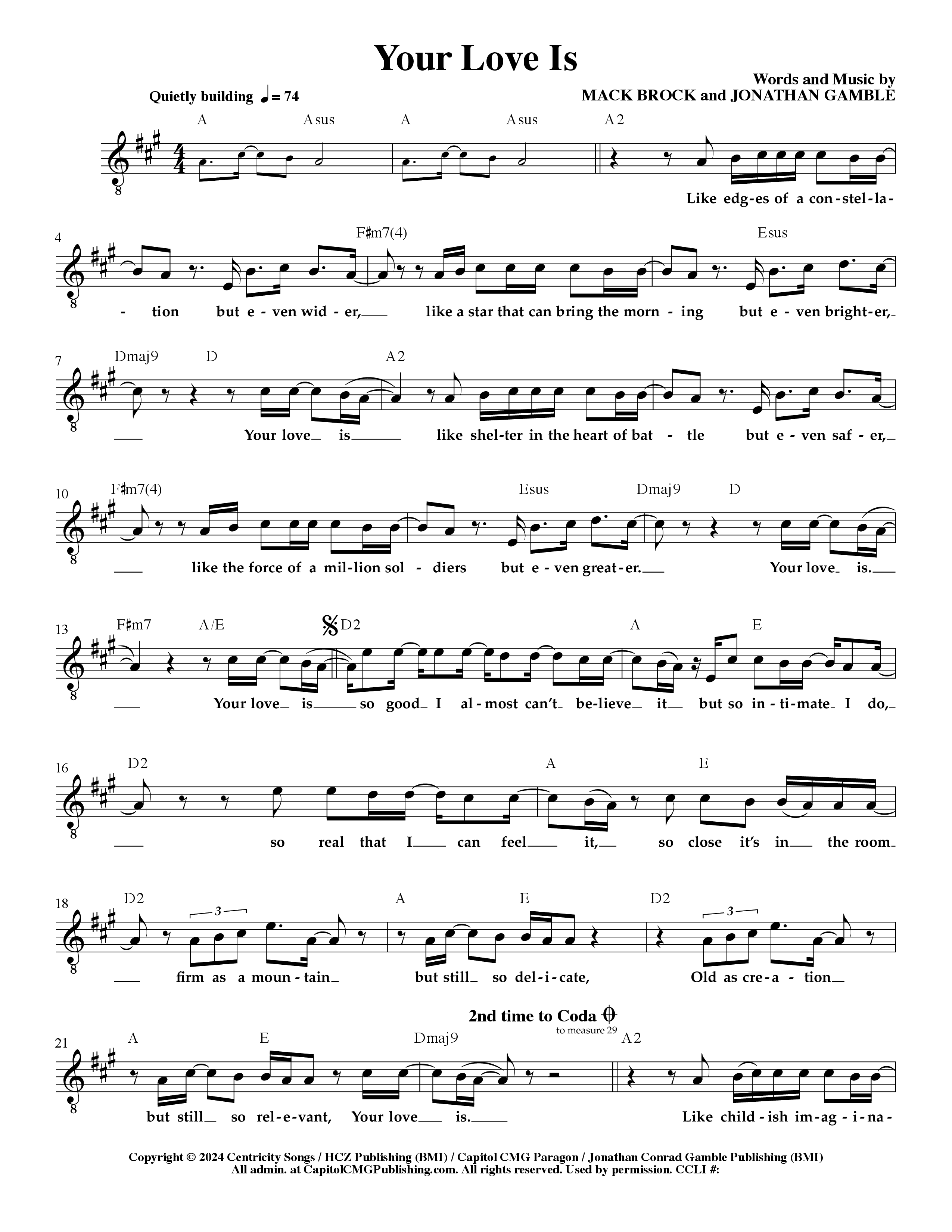 Your Love Is Lead Sheet Melody (Mack Brock)