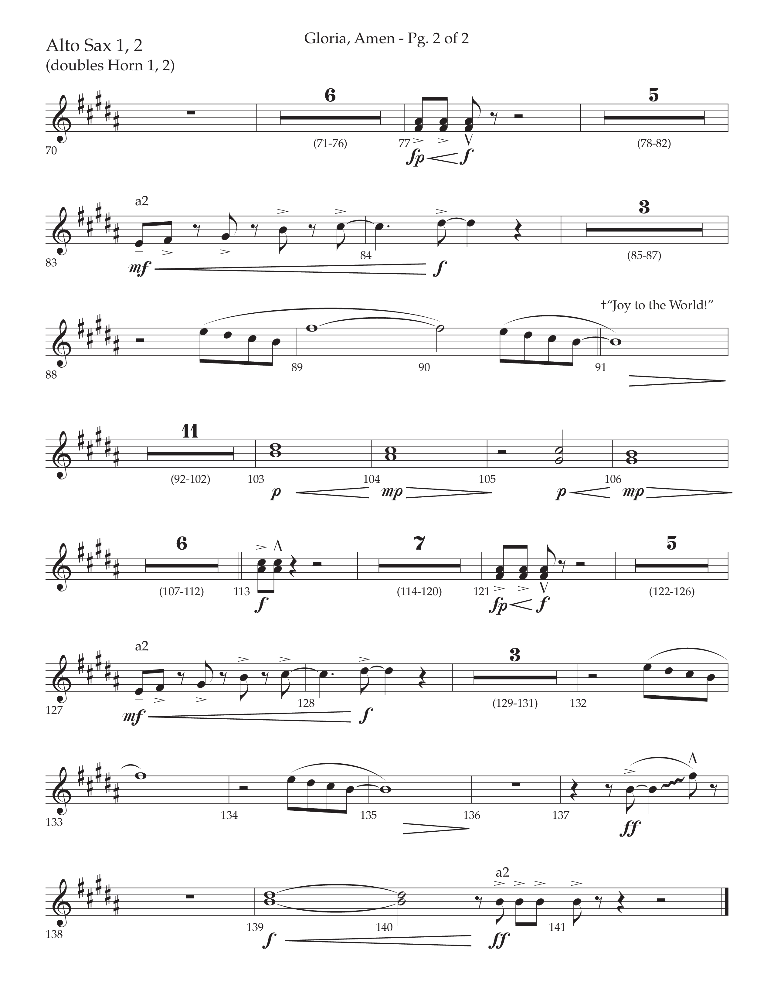 Gloria Amen (Choral Anthem SATB) Alto Sax 1/2 (Lifeway Choral / Arr. John Bolin / Arr. Don Koch)