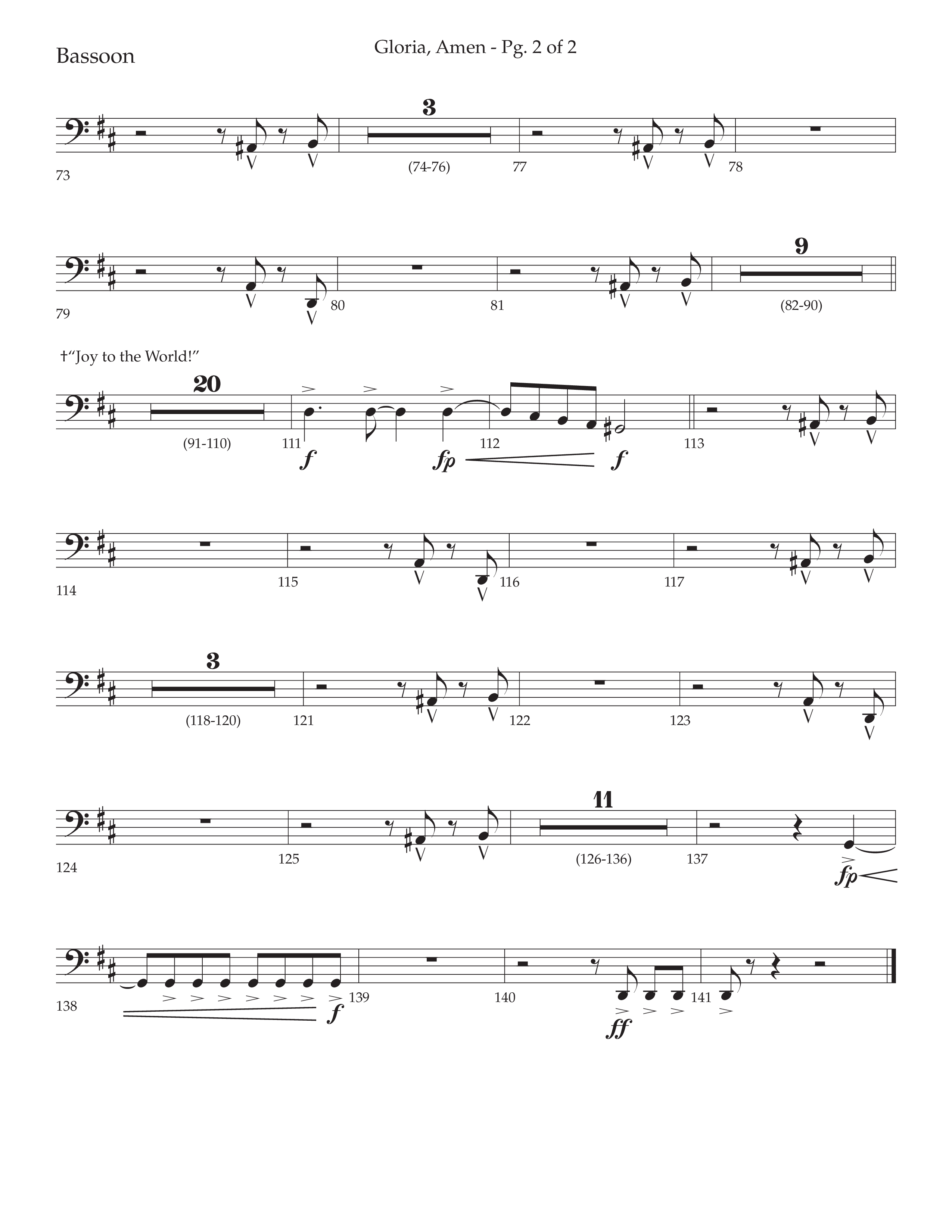Gloria Amen (Choral Anthem SATB) Bassoon (Lifeway Choral / Arr. John Bolin / Arr. Don Koch)
