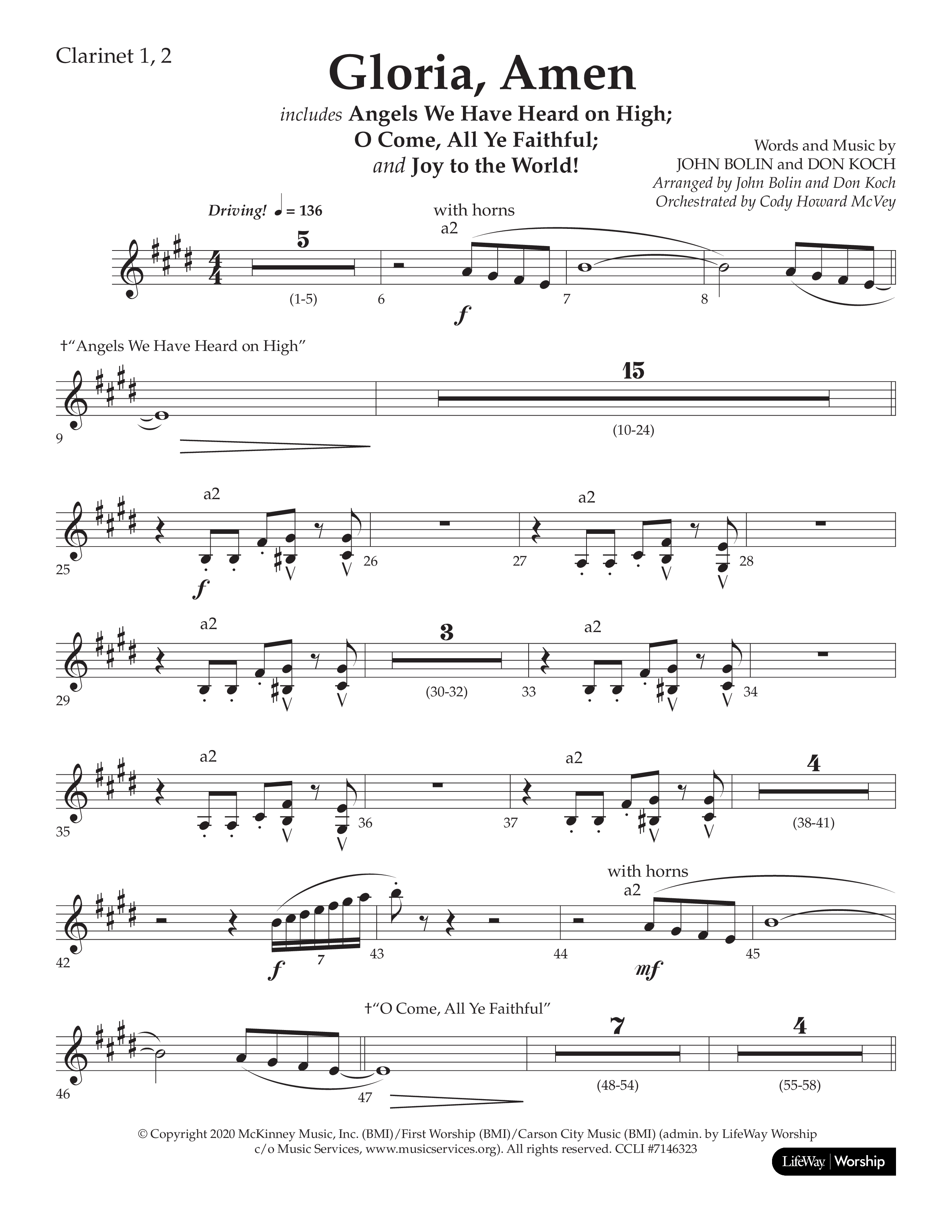 Gloria Amen (Choral Anthem SATB) Clarinet 1/2 (Lifeway Choral / Arr. John Bolin / Arr. Don Koch)