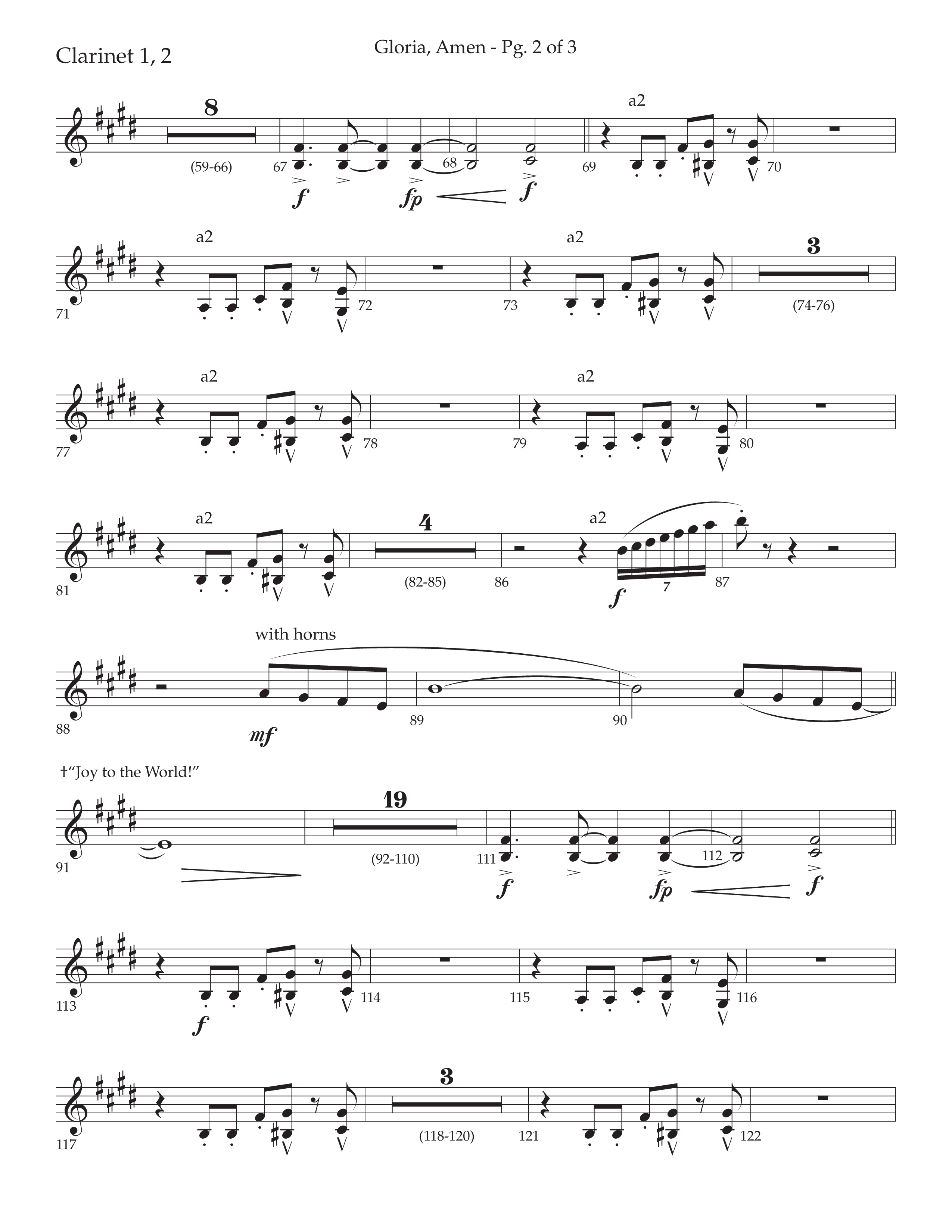 Gloria Amen (Choral Anthem SATB) Clarinet 1/2 (Lifeway Choral / Arr. John Bolin / Arr. Don Koch)