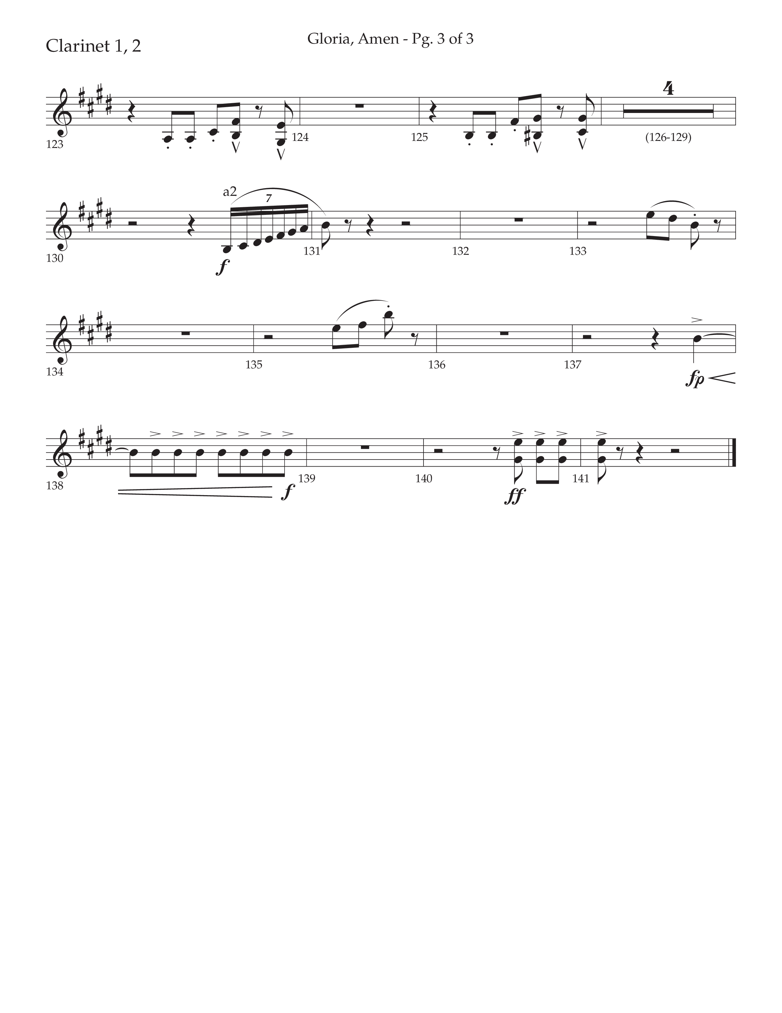 Gloria Amen (Choral Anthem SATB) Clarinet 1/2 (Lifeway Choral / Arr. John Bolin / Arr. Don Koch)