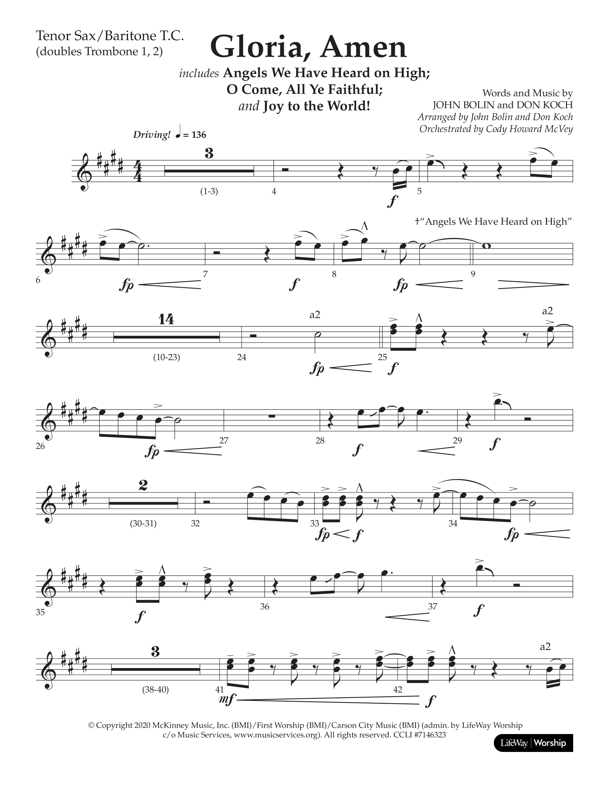 Gloria Amen (Choral Anthem SATB) Tenor Sax/Baritone T.C. (Lifeway Choral / Arr. John Bolin / Arr. Don Koch)