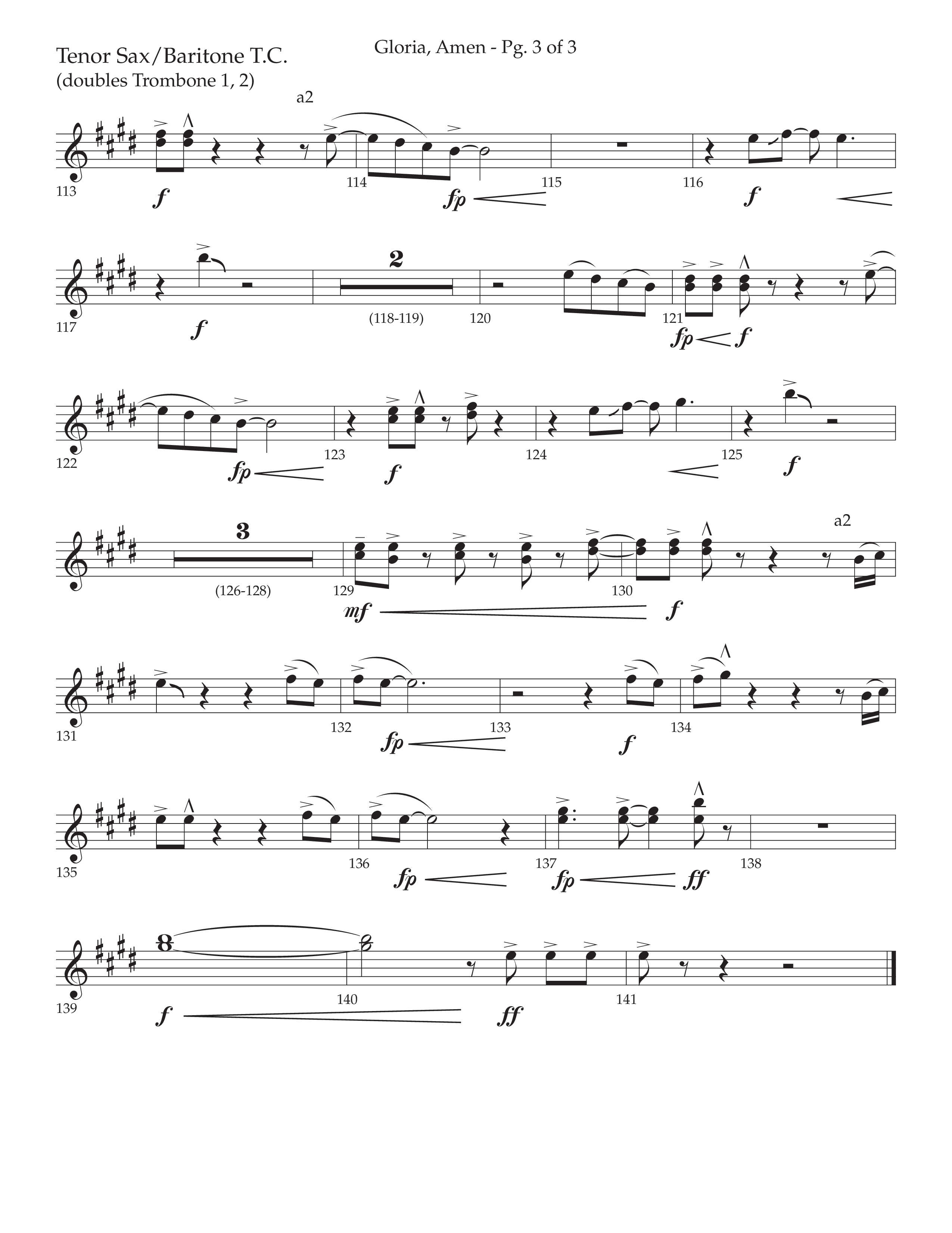 Gloria Amen (Choral Anthem SATB) Tenor Sax/Baritone T.C. (Lifeway Choral / Arr. John Bolin / Arr. Don Koch)