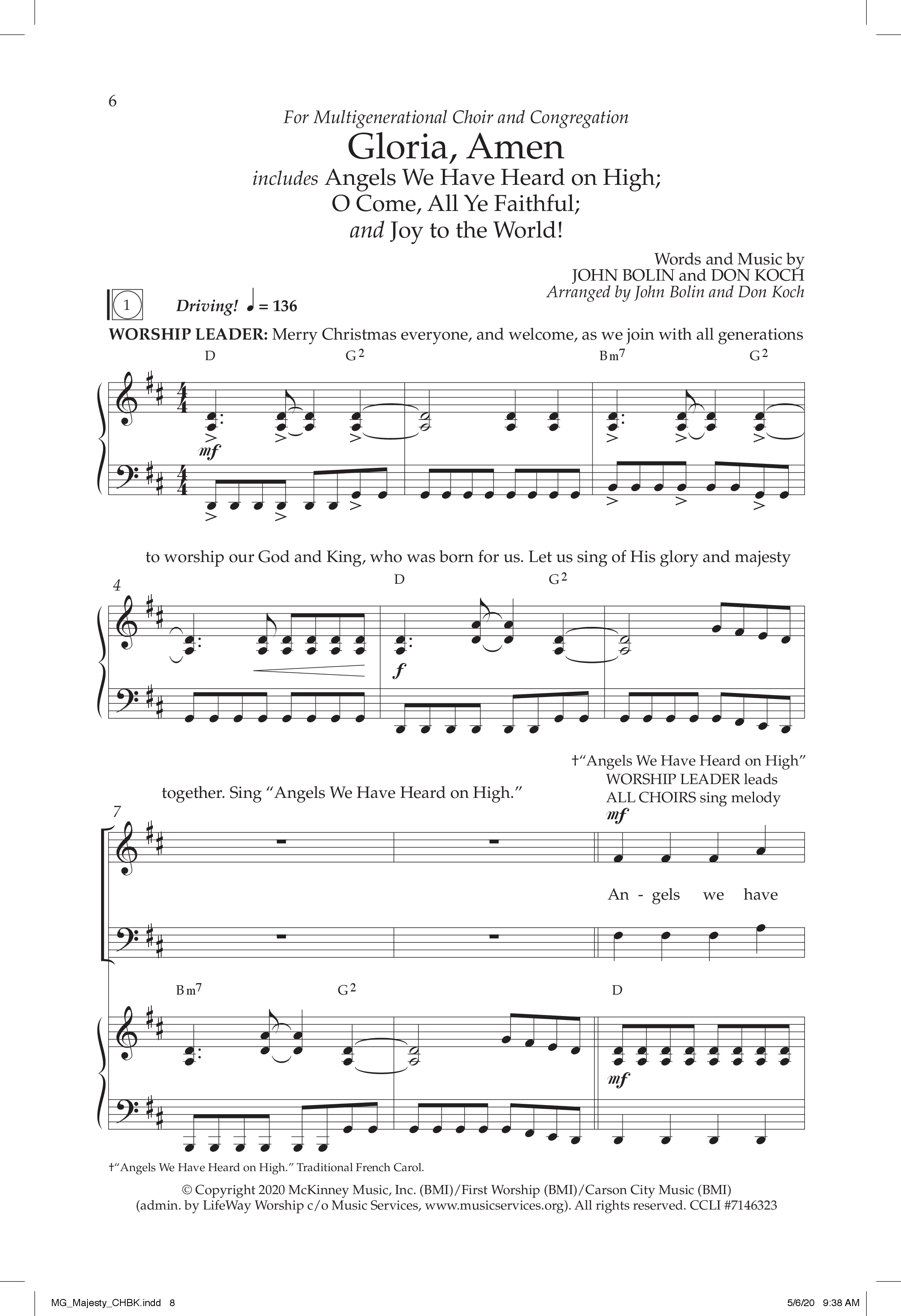 Gloria Amen (Choral Anthem SATB) Anthem (SATB/Piano) (Lifeway Choral / Arr. John Bolin / Arr. Don Koch)