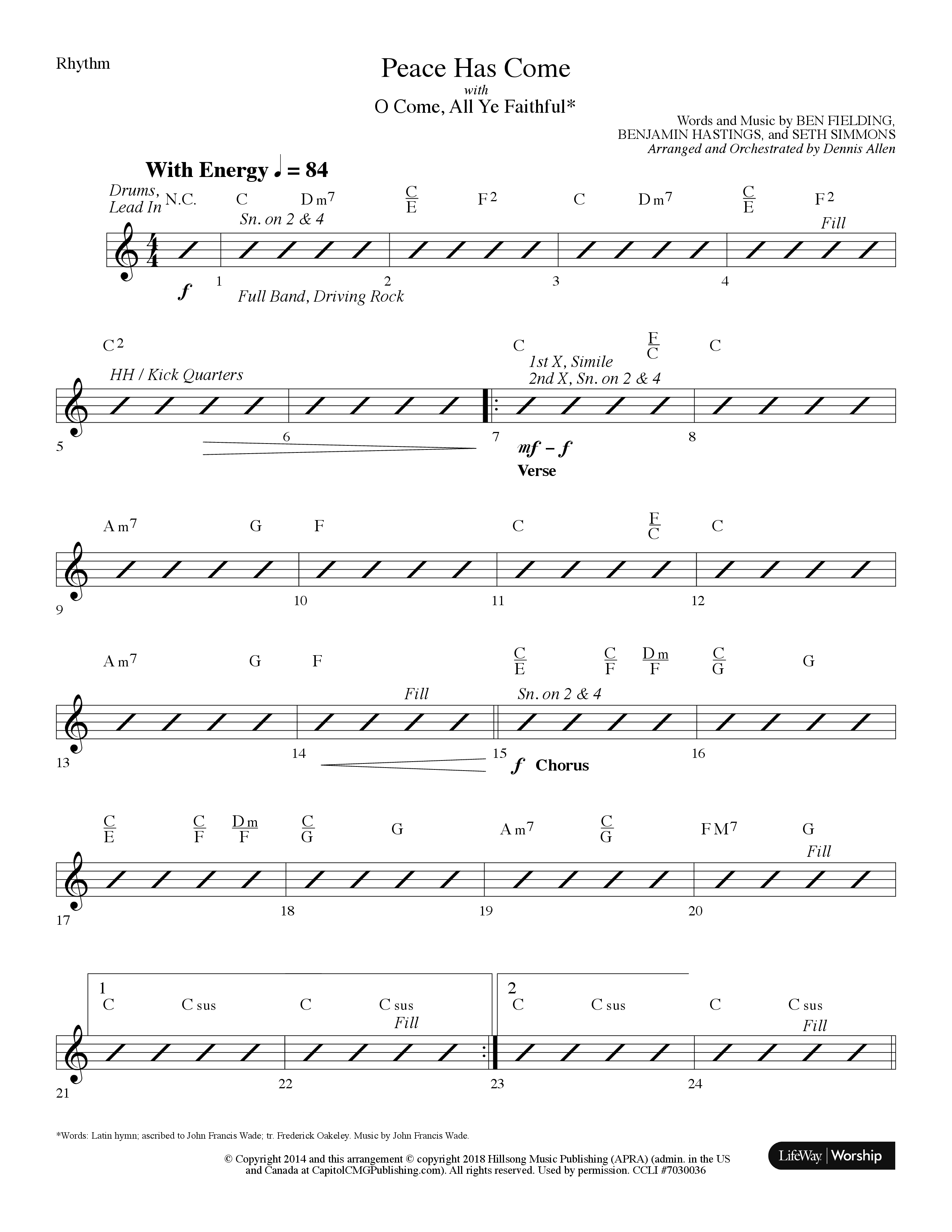 Peace Has Come (with O Come All Ye Faithful) (Choral Anthem SATB) Lead Melody & Rhythm (Lifeway Choral / Arr. Dennis Allen)