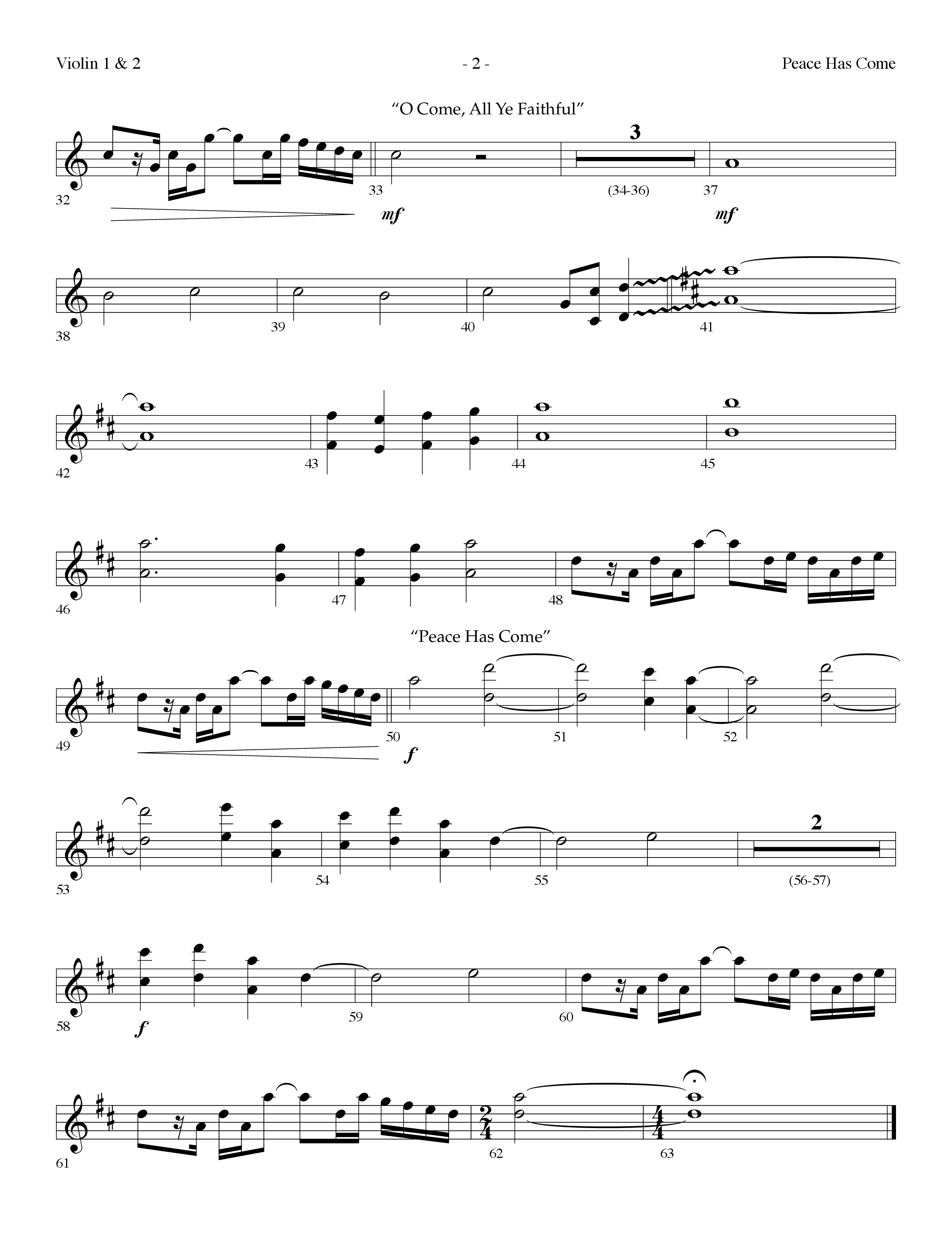 Peace Has Come (with O Come All Ye Faithful) (Choral Anthem SATB) Violin 1/2 (Lifeway Choral / Arr. Dennis Allen)