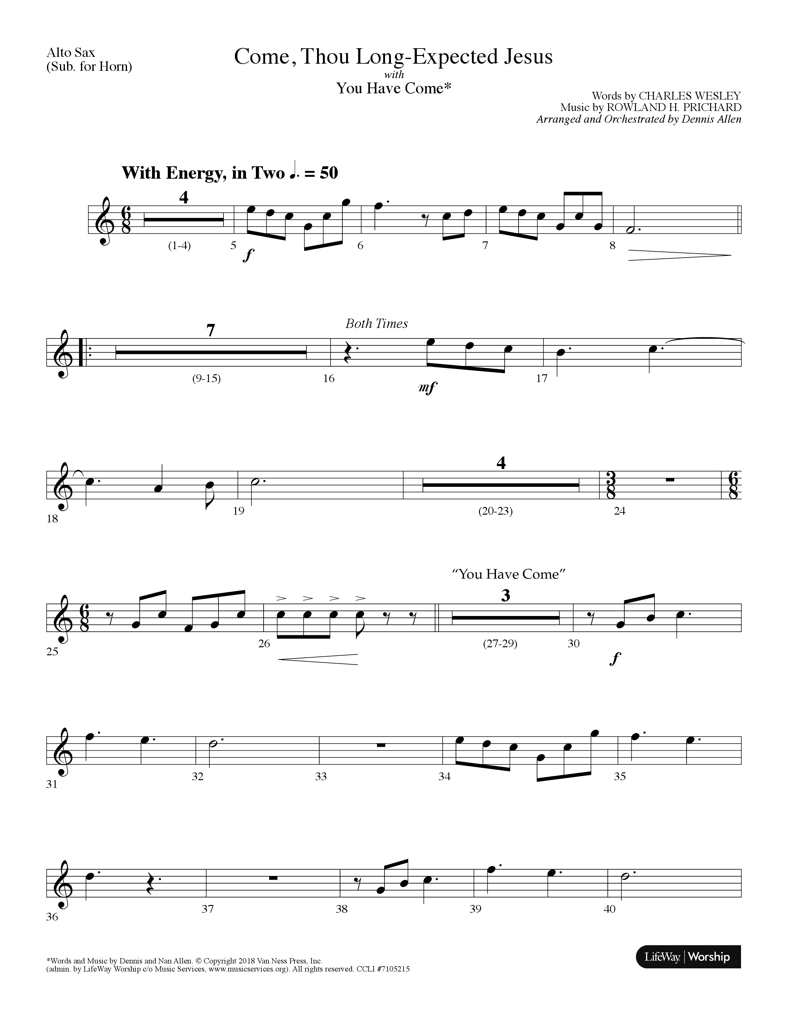 Come Thou Long-Expected Jesus (with You Have Come) (Choral Anthem SATB) Alto Sax (Lifeway Choral / Arr. Dennis Allen)