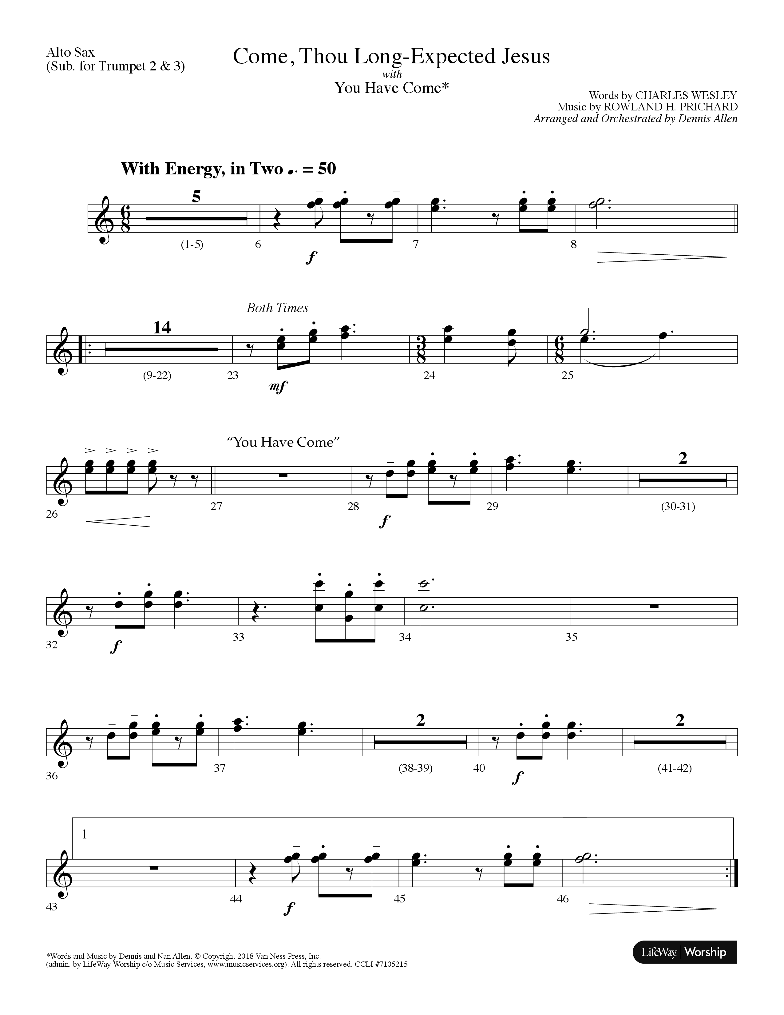 Come Thou Long-Expected Jesus (with You Have Come) (Choral Anthem SATB) Alto Sax (Lifeway Choral / Arr. Dennis Allen)