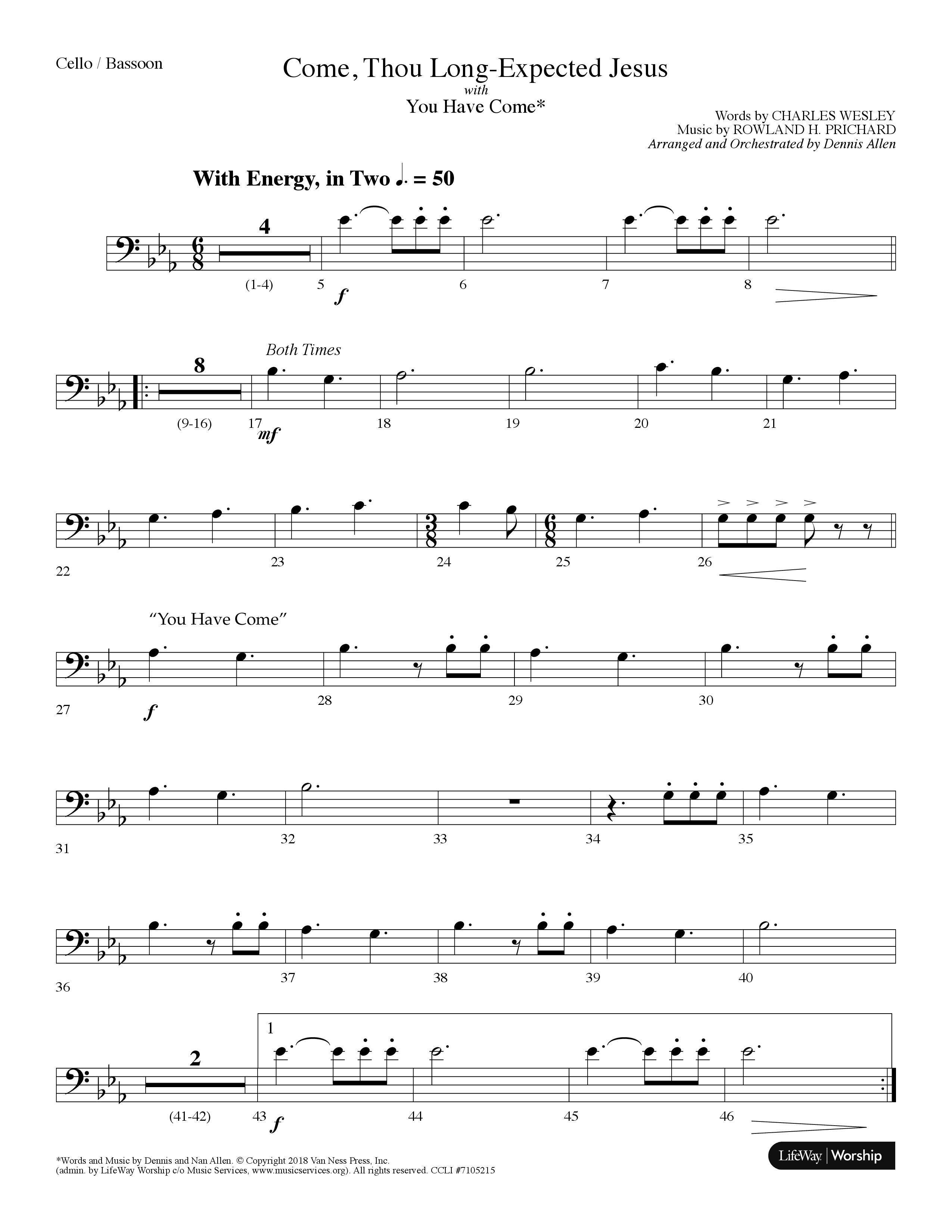 Come Thou Long-Expected Jesus (with You Have Come) (Choral Anthem SATB) Cello (Lifeway Choral / Arr. Dennis Allen)