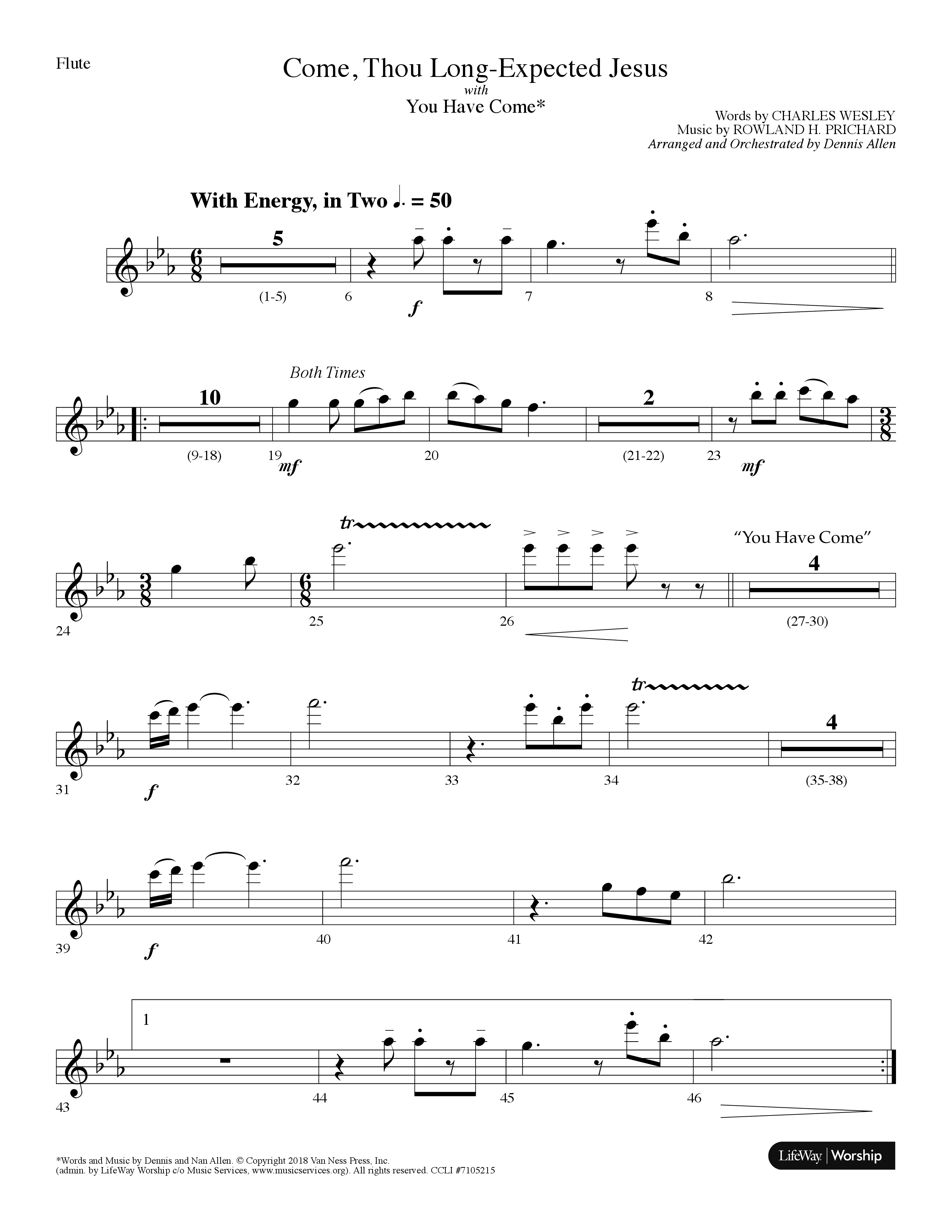 Come Thou Long-Expected Jesus (with You Have Come) (Choral Anthem SATB) Flute (Lifeway Choral / Arr. Dennis Allen)