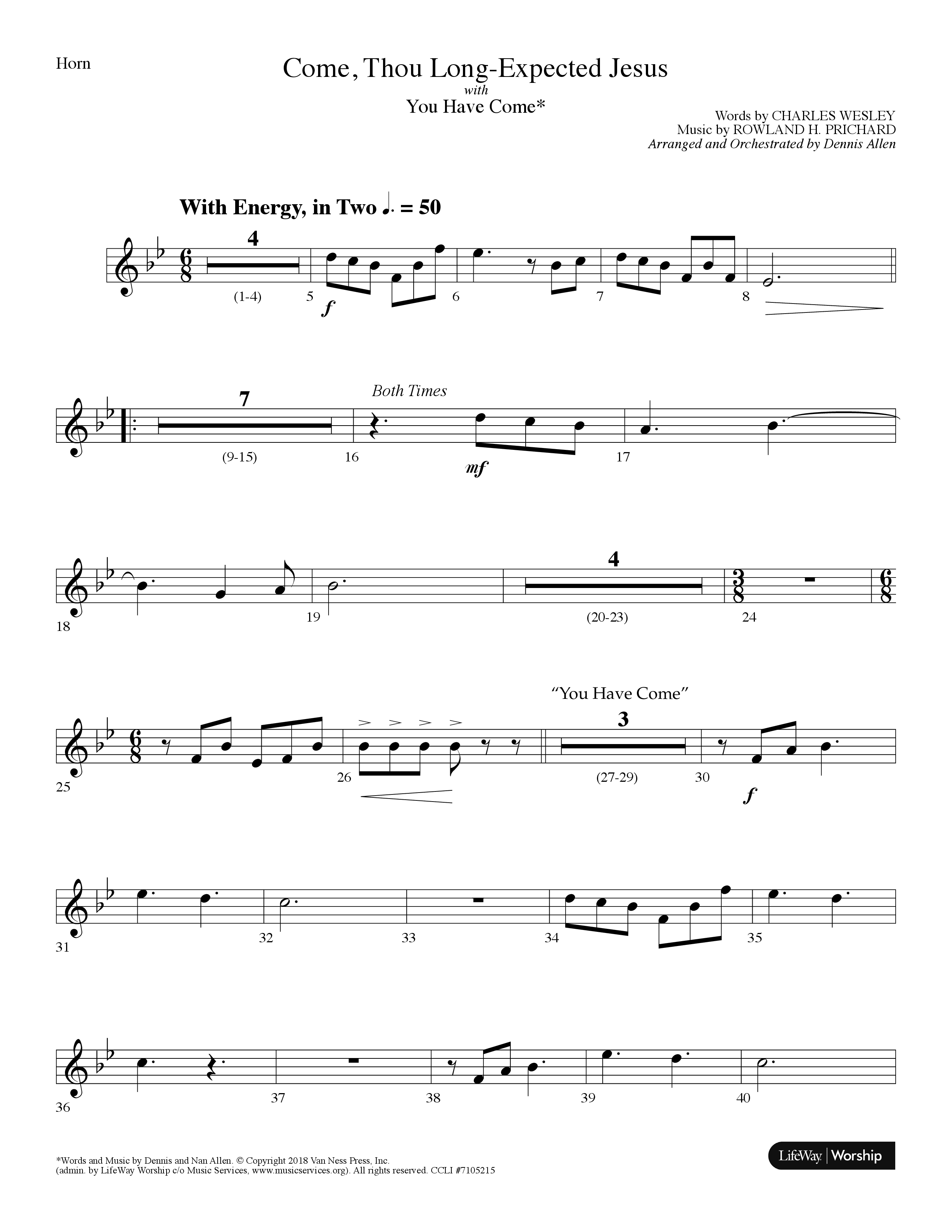 Come Thou Long-Expected Jesus (with You Have Come) (Choral Anthem SATB) French Horn (Lifeway Choral / Arr. Dennis Allen)