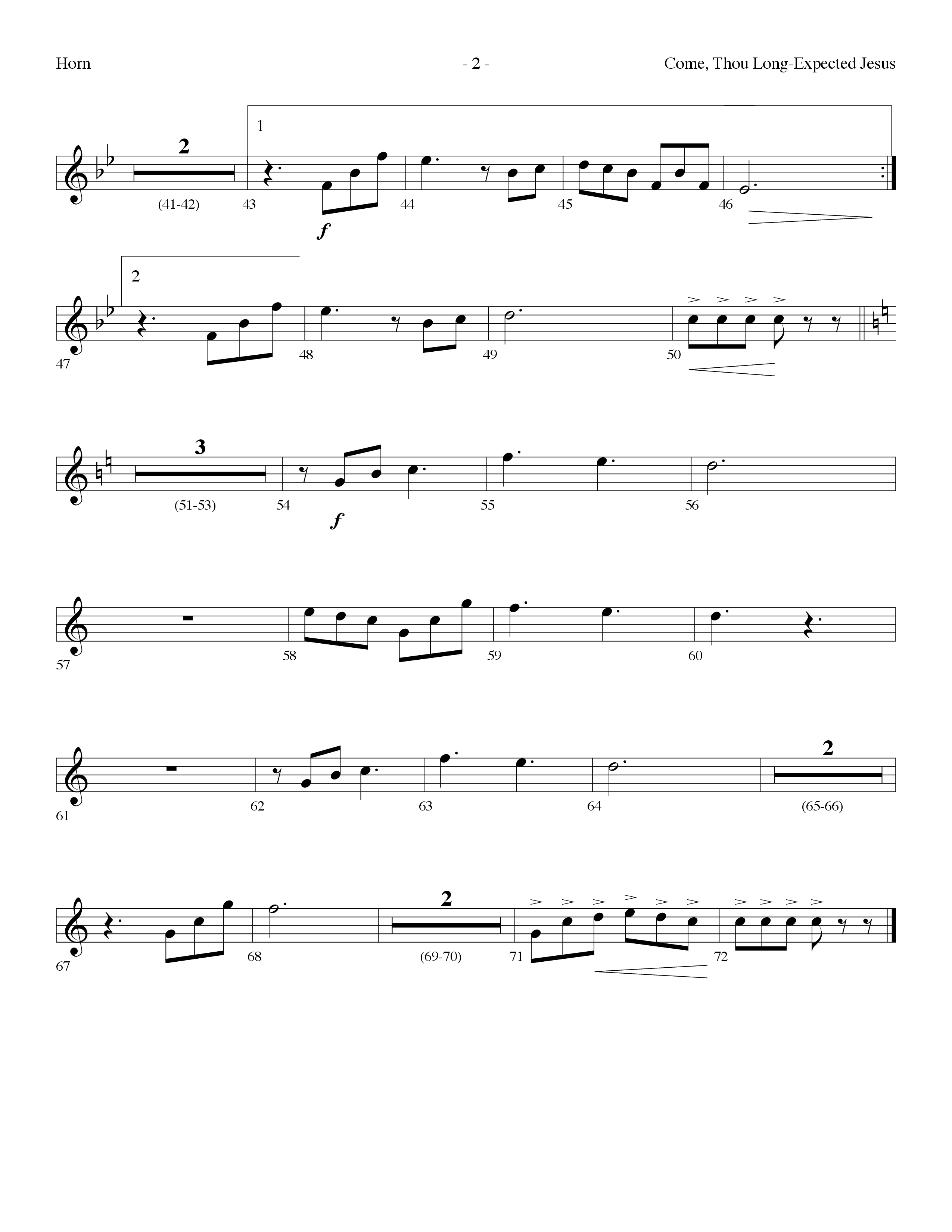 Come Thou Long-Expected Jesus (with You Have Come) (Choral Anthem SATB) French Horn (Lifeway Choral / Arr. Dennis Allen)