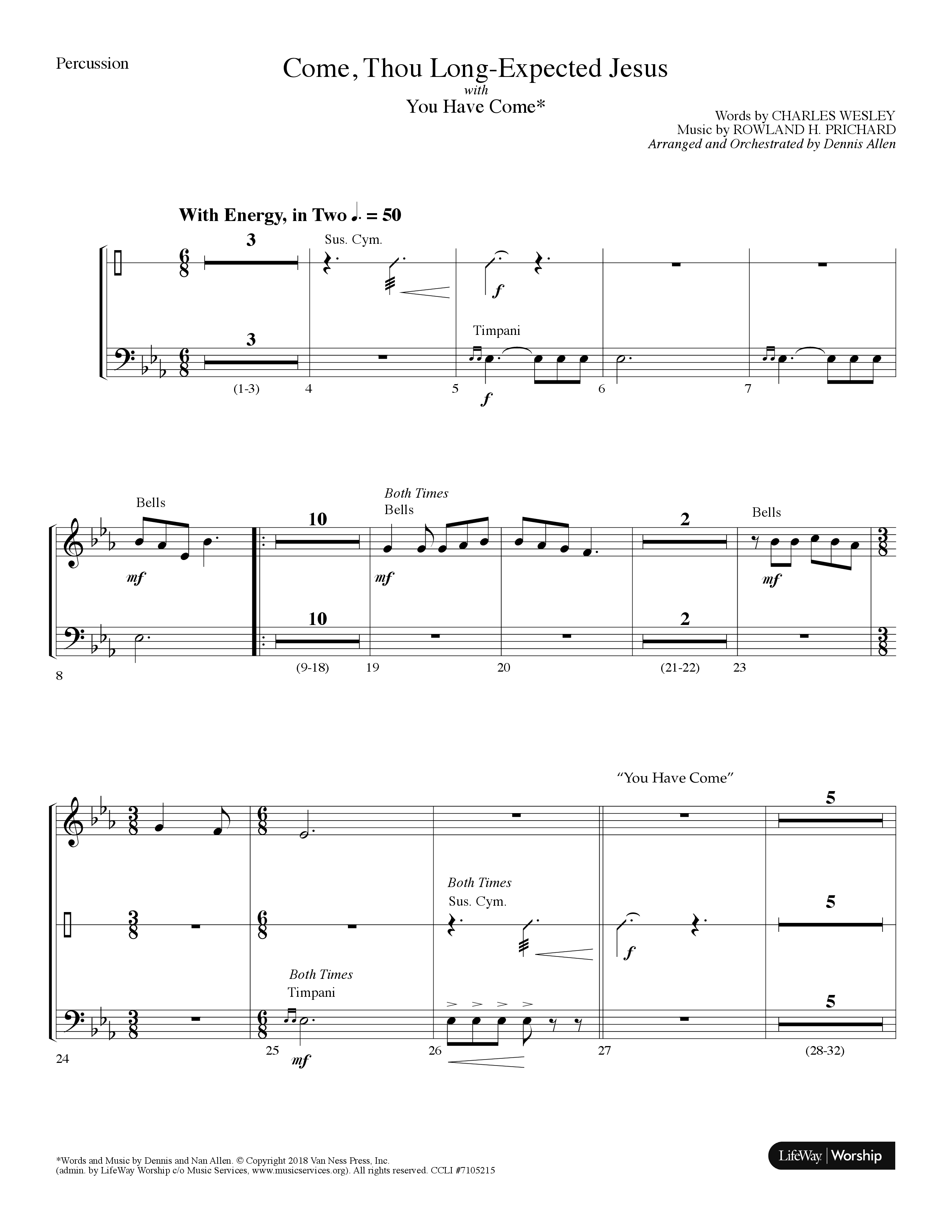 Come Thou Long-Expected Jesus (with You Have Come) (Choral Anthem SATB) Percussion (Lifeway Choral / Arr. Dennis Allen)