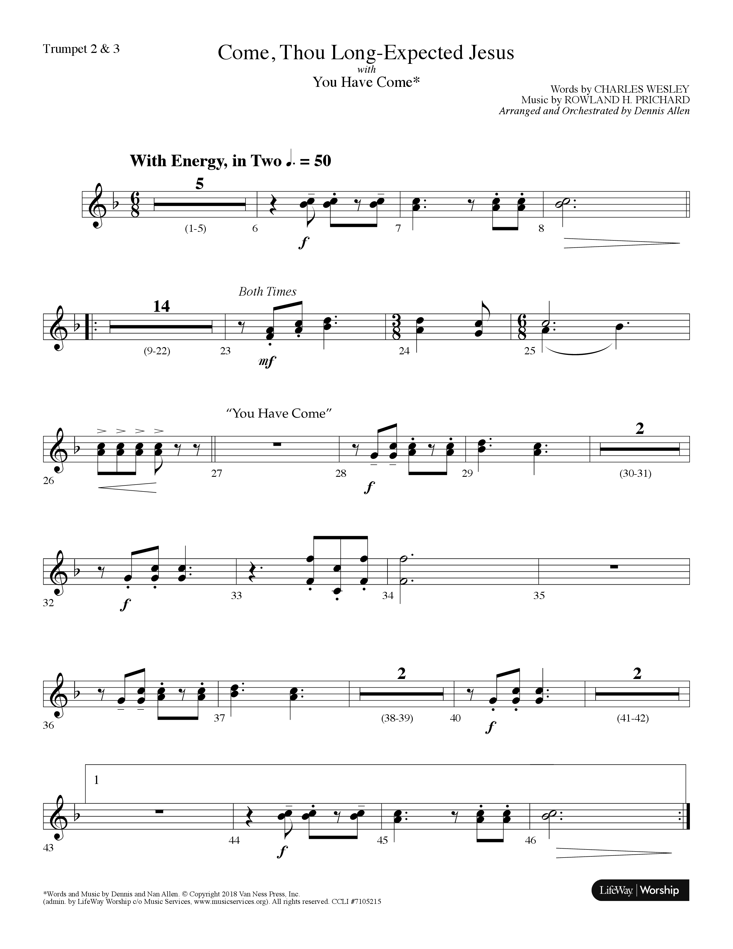 Come Thou Long-Expected Jesus (with You Have Come) (Choral Anthem SATB) Trumpet 2/3 (Lifeway Choral / Arr. Dennis Allen)