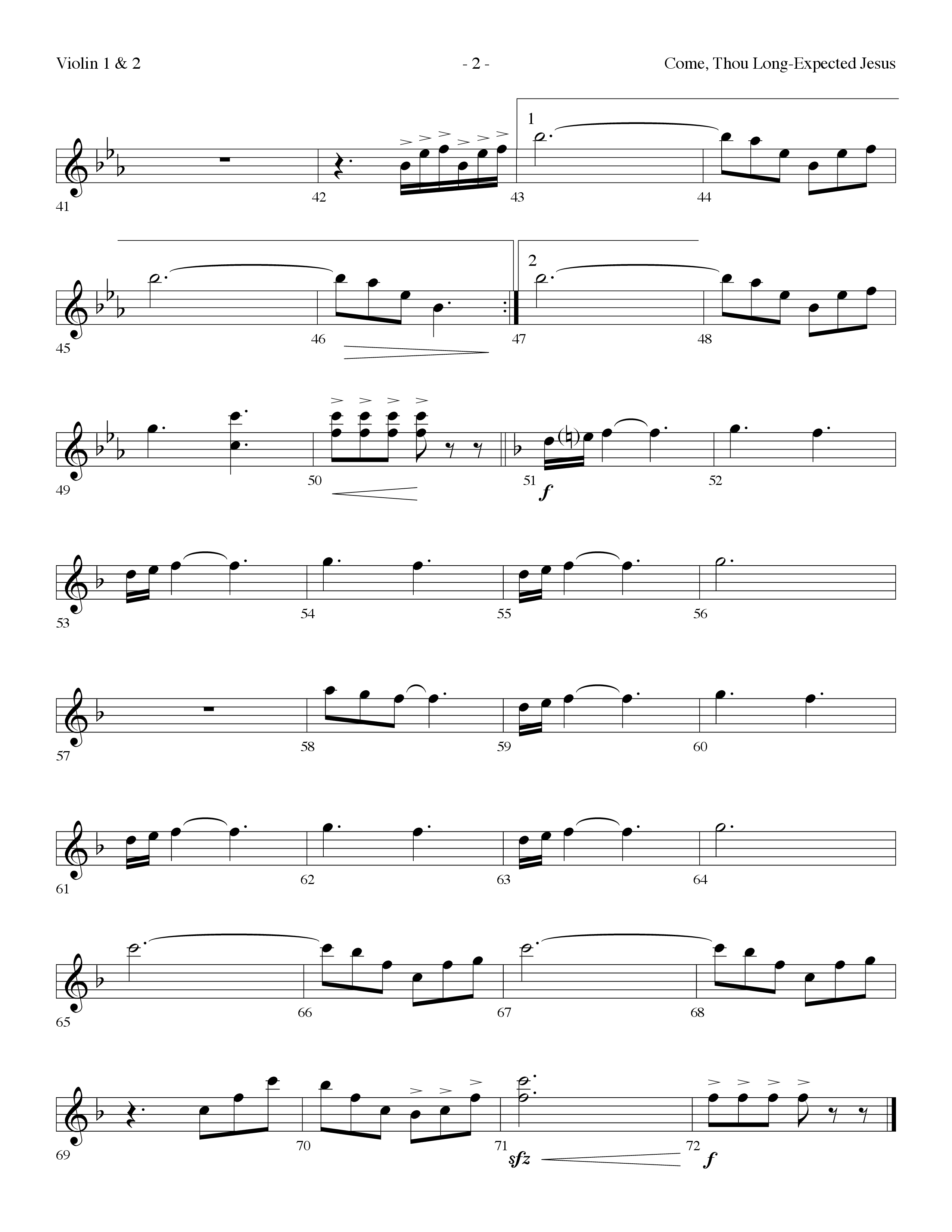 Come Thou Long-Expected Jesus (with You Have Come) (Choral Anthem SATB) Violin 1/2 (Lifeway Choral / Arr. Dennis Allen)