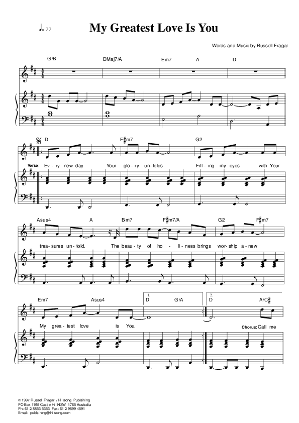 My Greatest Love Is You Piano/Vocal & Lead (Hillsong Worship)