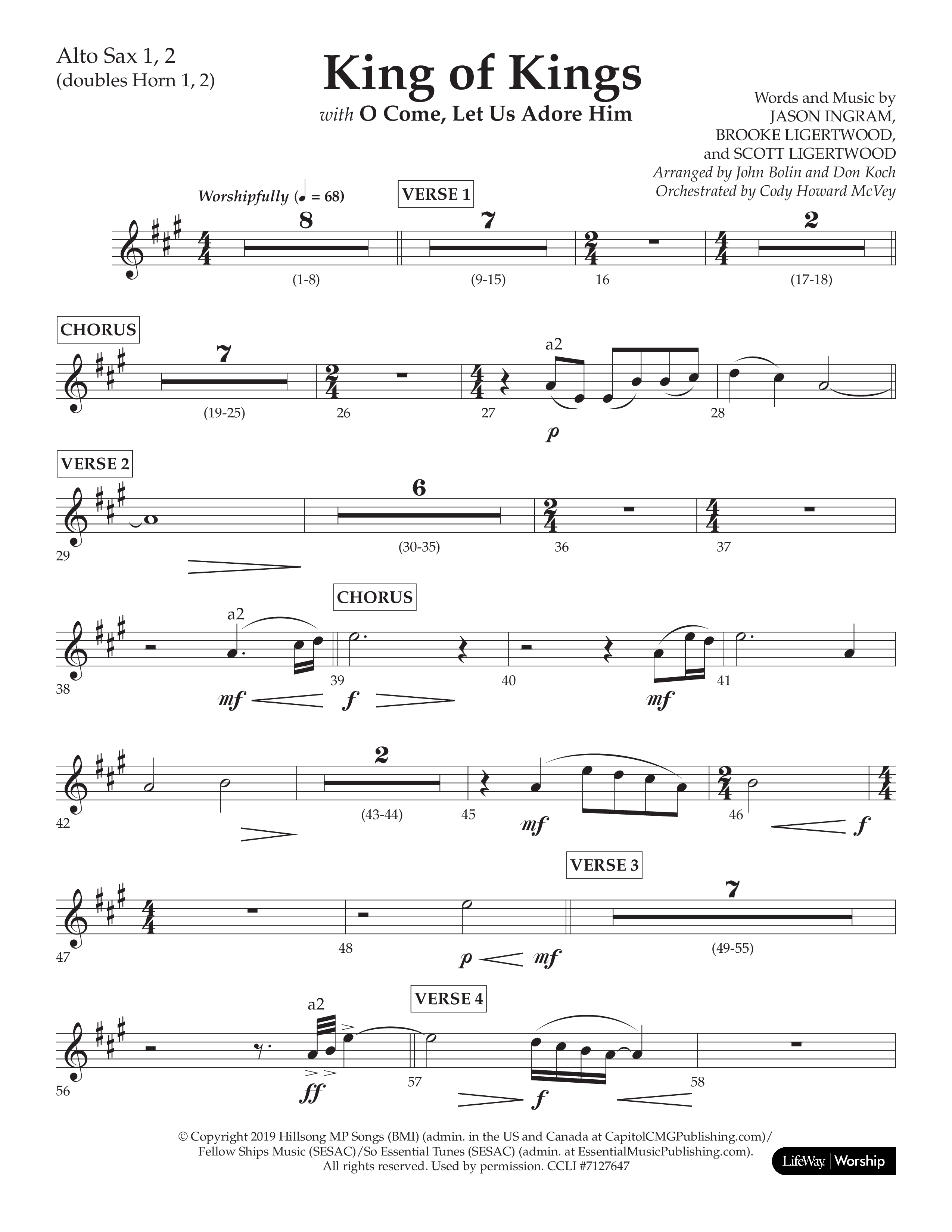 King Of Kings (with O Come Let Us Adore Him) (Choral Anthem SATB) Alto Sax 1/2 (Arr. John Bolin / Arr. Don Koch)
